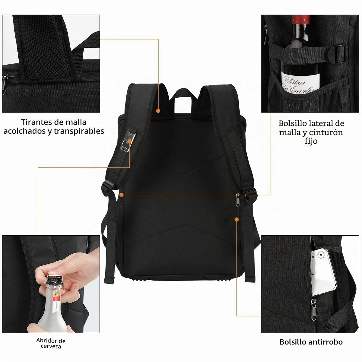 NEWHEY 30L Mochila Nevera Impermeable Mochila de Refrigeración Bolsa Térmica Aislada Grandes Alimentos Mochilas de Picnic Almuerzo Ligera Acampar Barbacoa Senderismo Negro