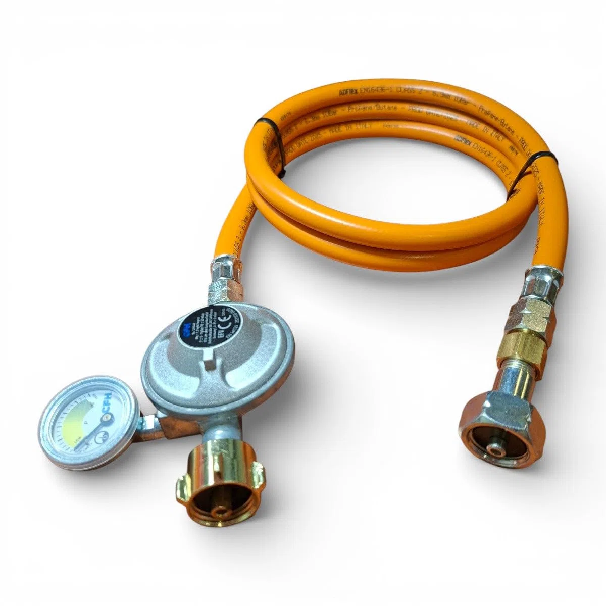 Regulador de Presión de Gas Propano con Manómetro y Manguera Set de 0,8m – Regulador GLP 50mbar x Conexión LH 21,8mm, Monitor Indicador de Nivel, BBQ, Camping y Uso Exterior