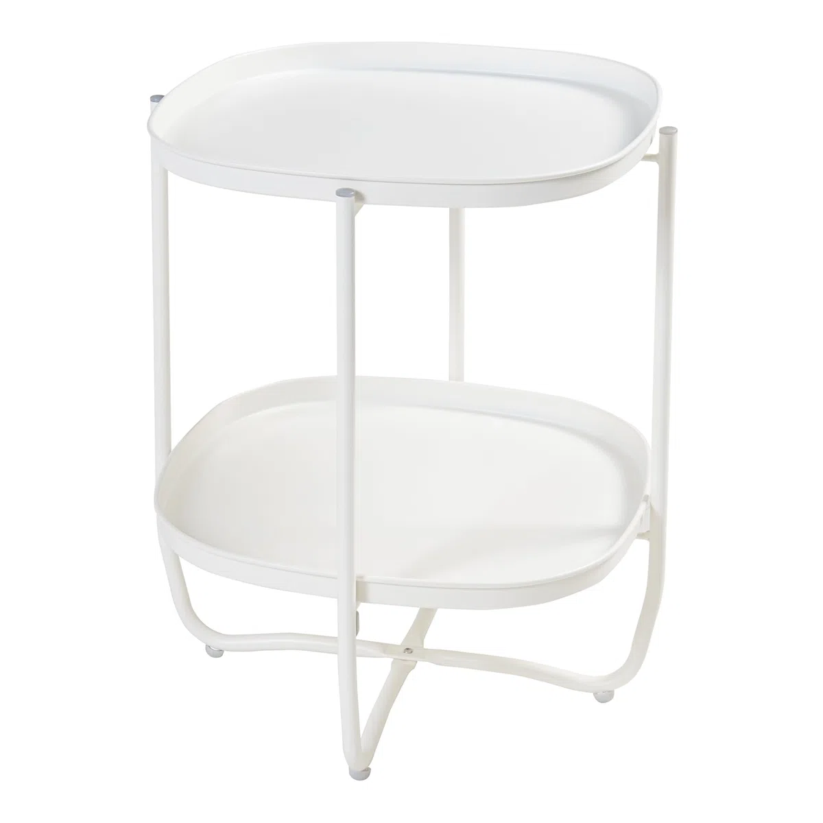 [en.casa] Mesita de Jardín Sandefjord Mesa de Café de Patio con 2 Bandejas Extraíbles Estilo Moderno Mueble de Jardín Terraza Balcón Acero 57,5 x 46 x 46 cm - Blanco