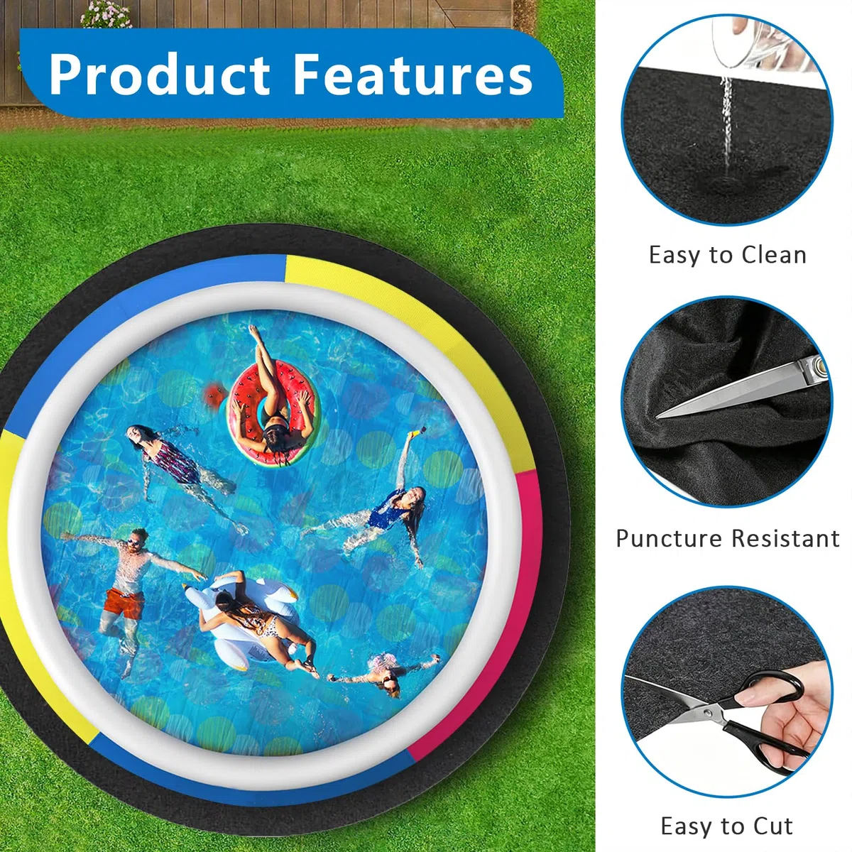 Base redonda para piscina, redonda, base para piscina exterior, lona protectora para el suelo, alfombrilla para piscina, alfombrilla de suelo precortada para piscinas de pie y jacuzzis (460 cm)
