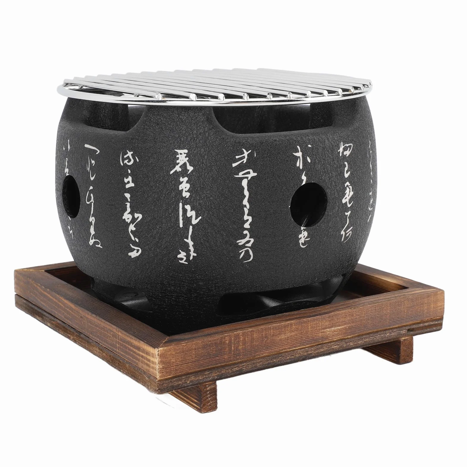 Tyenaza Barbacoa Japonesa Mesa, Parrilla Japonesa de Carbón Vegetal para Mesa, Portátil Mini Parrilla Redonda con Base de Madera, para Barbacoa en Casa, Picnic al Aire Libre, Camping(15x13 CM)