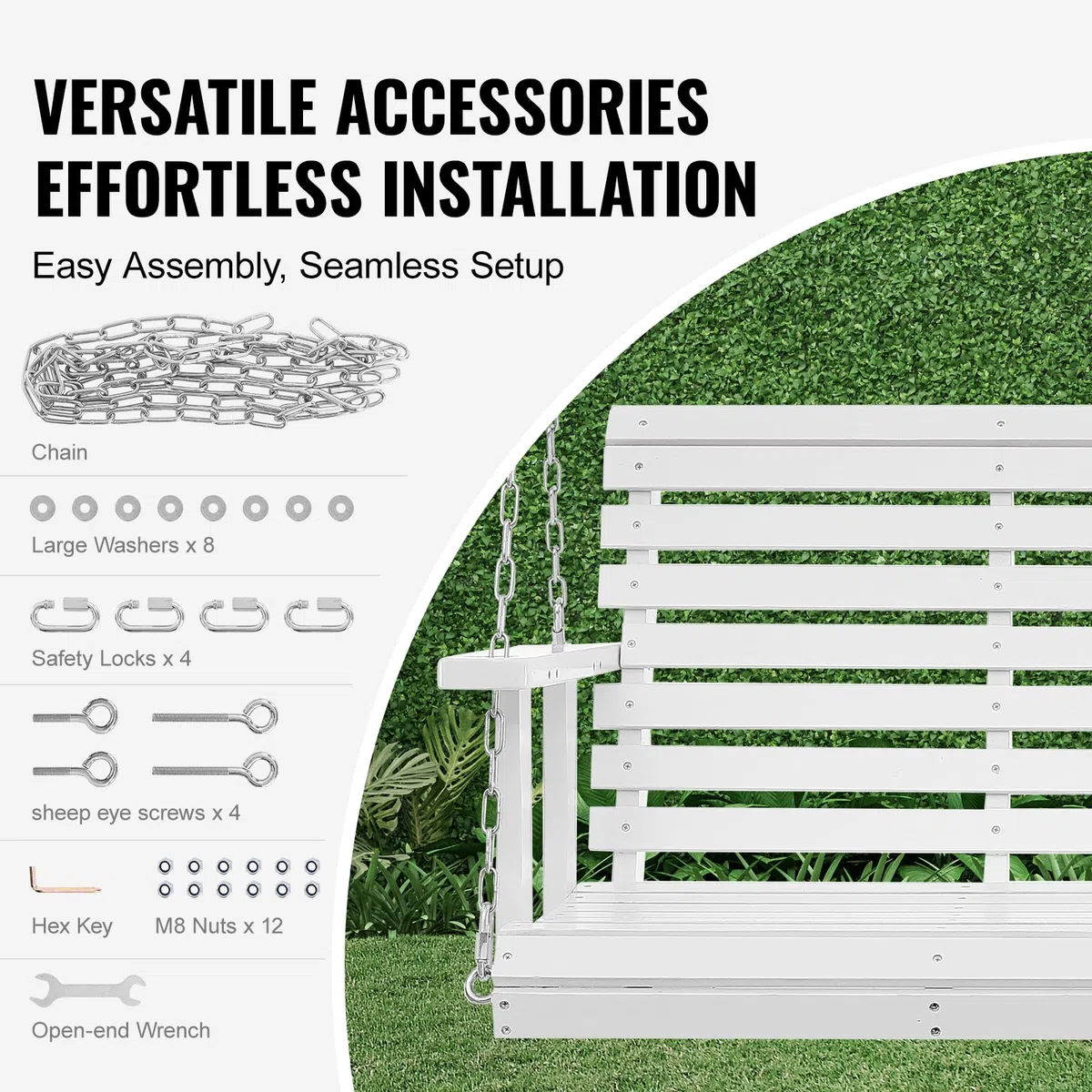 VEVOR Columpio de Madera para Porche de 4,5 '', Columpio de Banco para Patio y Jardín, Capacidad de Carga Fuerte Mejorada de 880 Libras, Banco de Silla con Cadenas Colgantes, Marrón Carbonizado