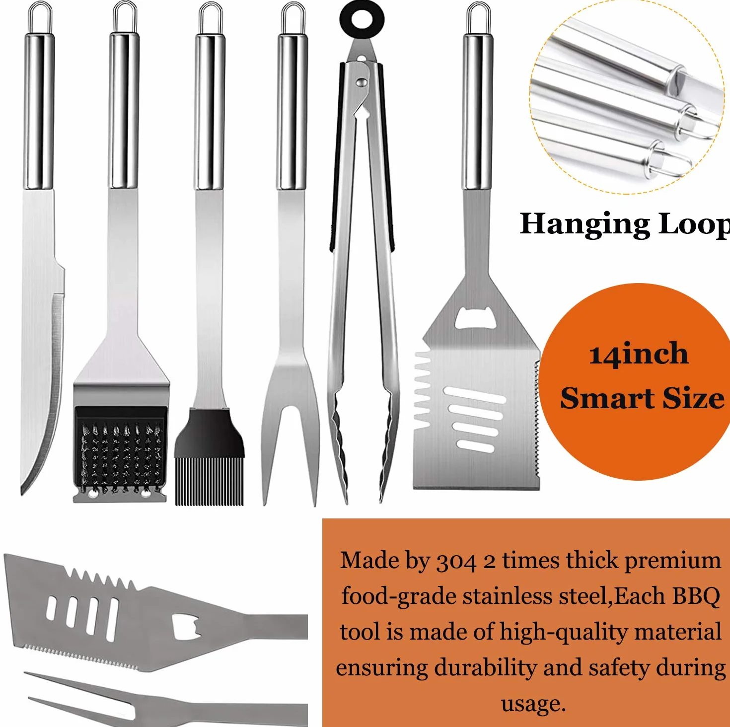 MUJUZE Kit Barbacoa,Regalo para Hombres Utensilios Barbacoa,21 Piezas Kit de Barbacoa Camping Profesionales de Acero Inoxidable,con Delantal para BBQ