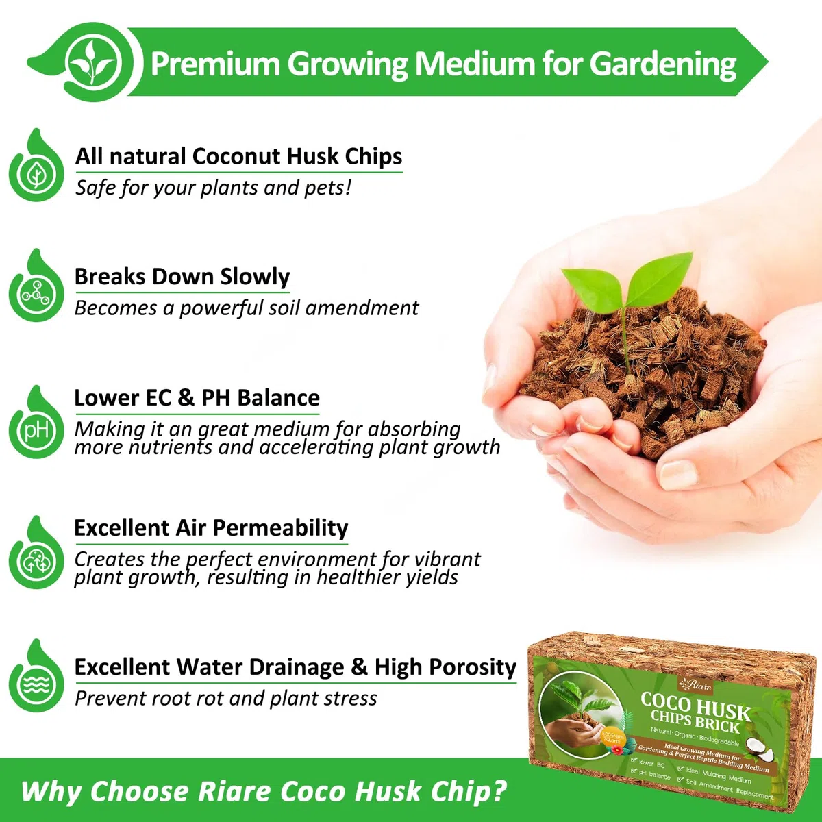 Riare Paquete de 4 chips de coco para plantas, sustrato de coco de alta expansión, mantillo de cáscara de coco para flores de jardín, hierbas, plantación (4)
