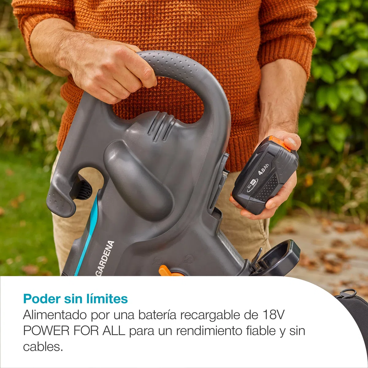 Gardena Soplador/Aspirador de batería PowerJet Collect 18V P4A Solo: Flujo de Aire Potente, Cambio rápido de Modo, Velocidad Ajustable, Bolsa de Recogida, Sin Cable (14895-55)