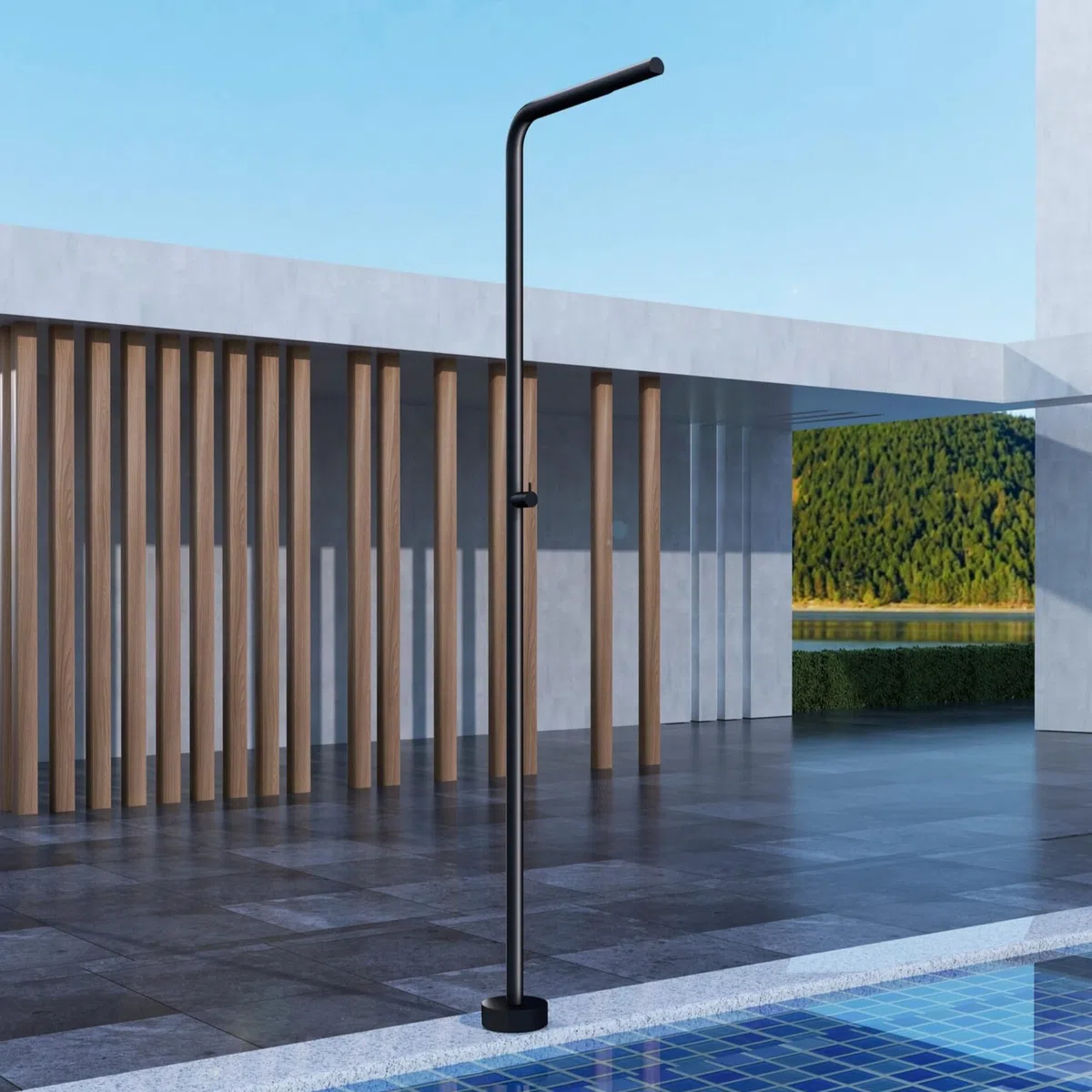 NOLUXA IMEX - Ducha Piscina Exterior Acero S.316 Negro Mate | Ducha Empotrada Suelo para Jardín, Piscina y Terraza | Grifería 1 vía (Agua Fría) con Rociador y Tratamiento Anticorrosión | Serie Texas