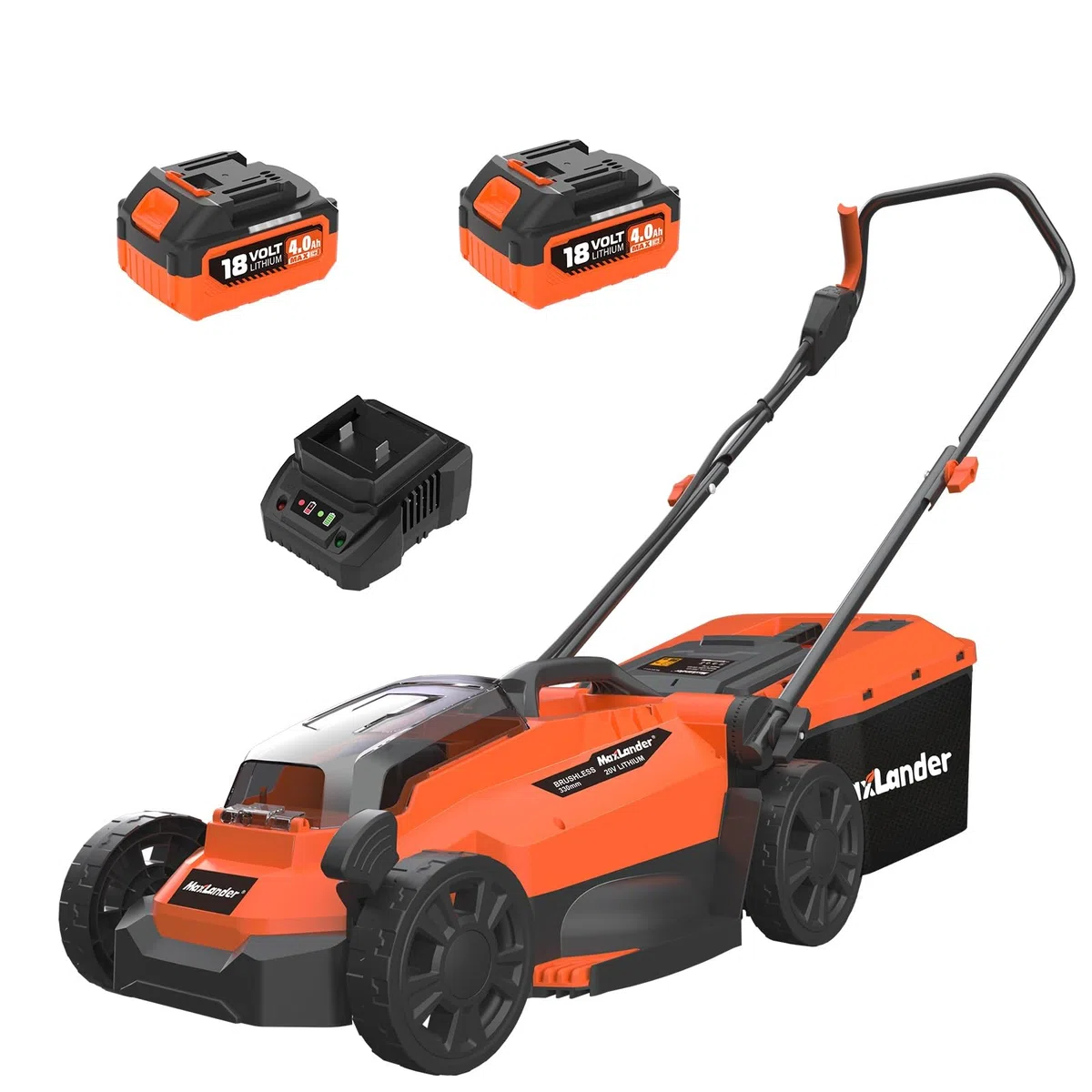 Maxlander Cortacésped inalámbrico de 20 V, cortacésped eléctrico de 13 pulgadas con motor sin escobillas, ajuste de altura de 5 posiciones, batería de 4.0 Ah y cargador incluidos