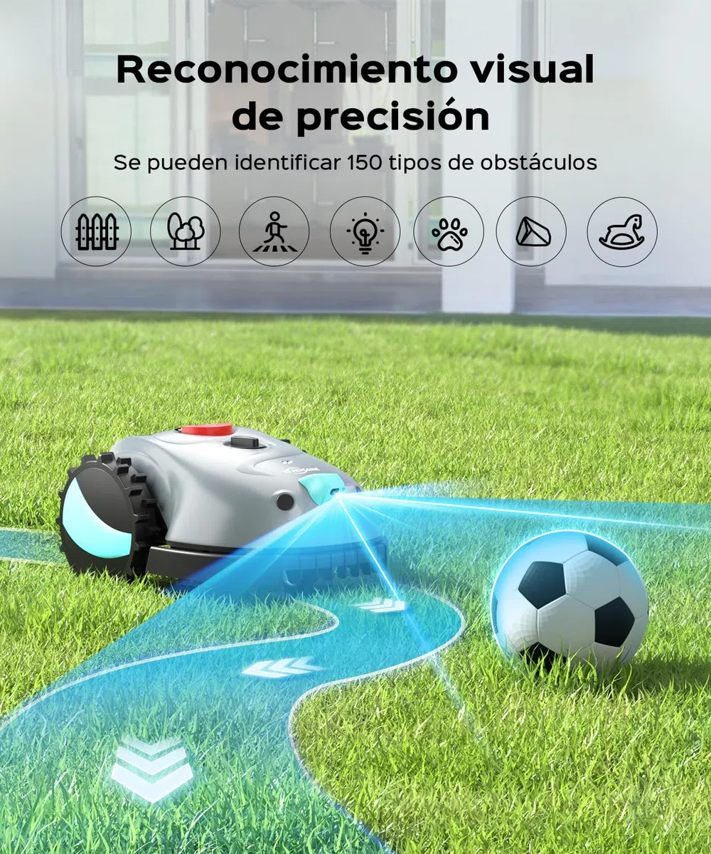 YARDCARE V100 Robot Cortacésped eléctrico con Navegación por Visión, Corte en Espiral, Detección de 150 Obstáculos, Robot Cortacésped Bateria hasta 150m², Robot Cortacesped con Cuchillas de Repuesto