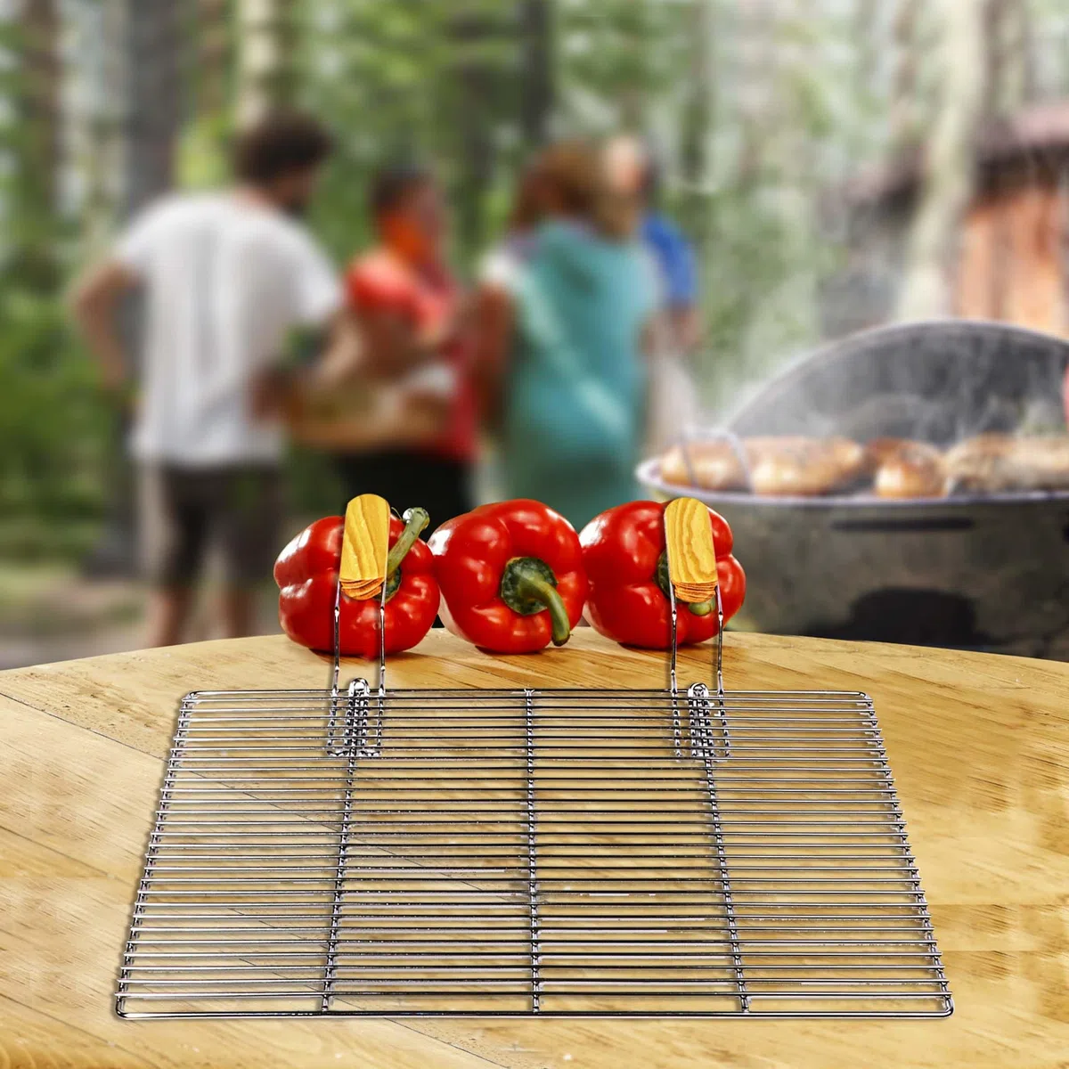 Wiltec Parrilla barbacoa 54x34cm rectangular con mangos barbacoa grill plancha rejilla asadero acero inoxidable grill