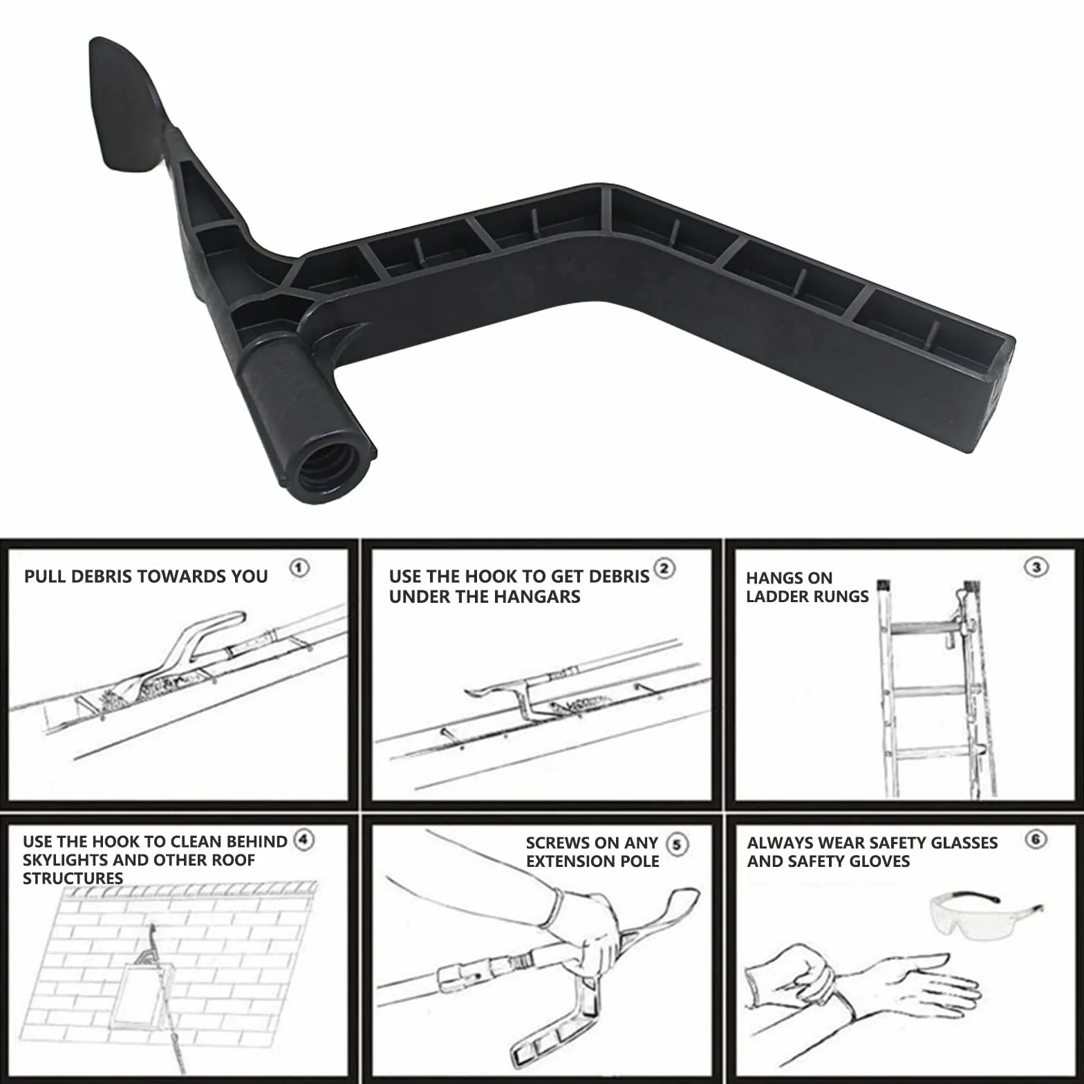 Dachrinnenreinigungswerkzeug, Dachrinnenreiniger,Dachrinnen-Werkzeug Reinigungslöffel und Schaufel mit Haken,Gewindedesign, Kanalisation,Guard Cleaning Tool,Dachrinne-Reinigungswerkzeug