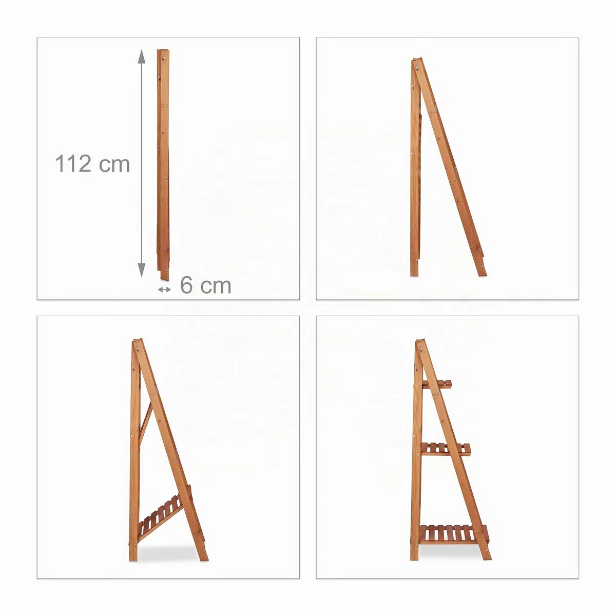 Relaxdays Estantería Escalera para Plantas de Interior, Madera, Marrón, 107,5 x 41 x 40 cm