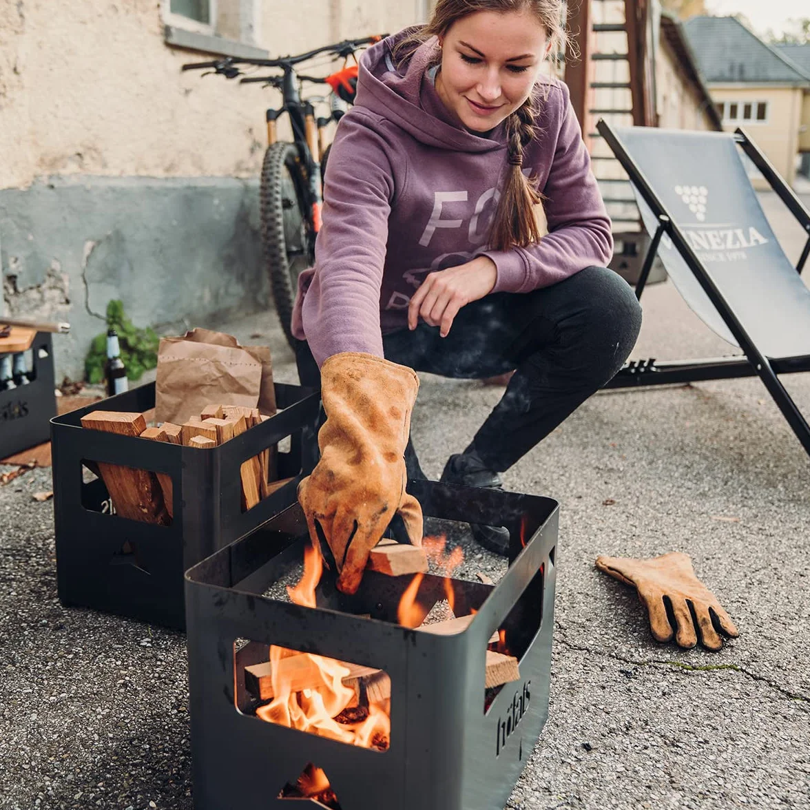 höfats - Guantes para barbacoa - Guante de chimenea de piel y aramida - extremadamente resistente al calor - Guante de horno para asar, cocinar y reponer madera - Certificado según EN 407 y EN 390