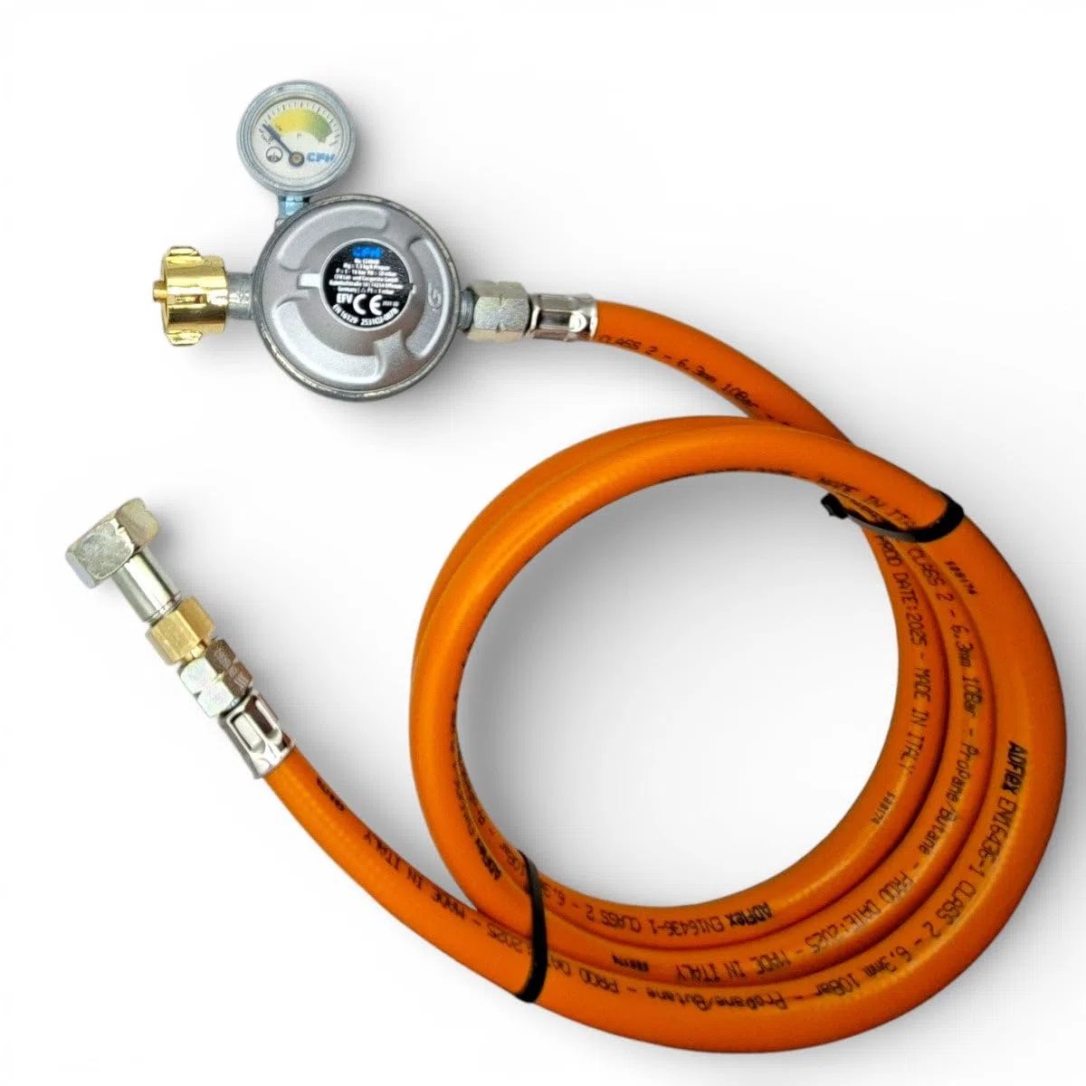 Regulador de Presión de Gas Propano con Manómetro y Manguera Set de 0,8m – Regulador GLP 50mbar x Conexión LH 21,8mm, Monitor Indicador de Nivel, BBQ, Camping y Uso Exterior