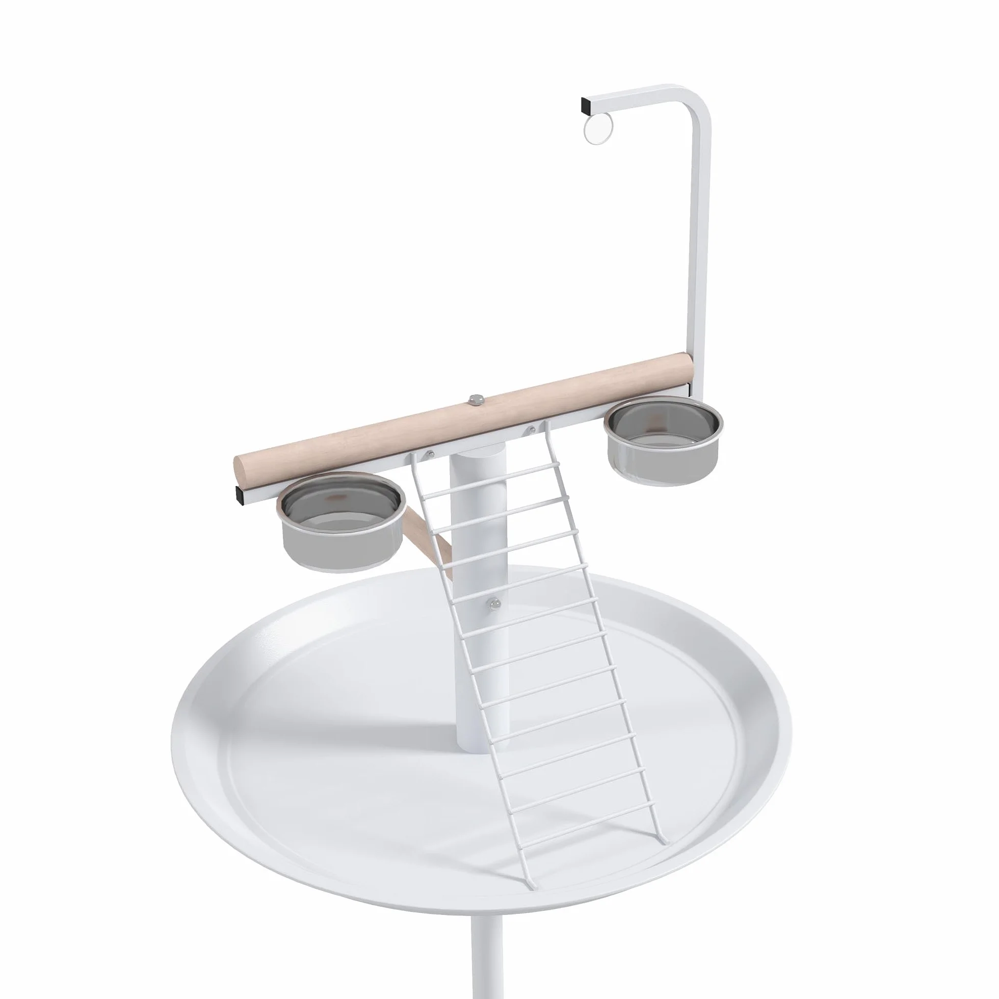 PawHut Comedero de Pájaros para Exterior con Ruedas Ø60x138 cm Comedero para Pájaros de Pie con 2 Cuenco de Acero Inoxidable y 2 Perchas para Jardín Terraza Blanco