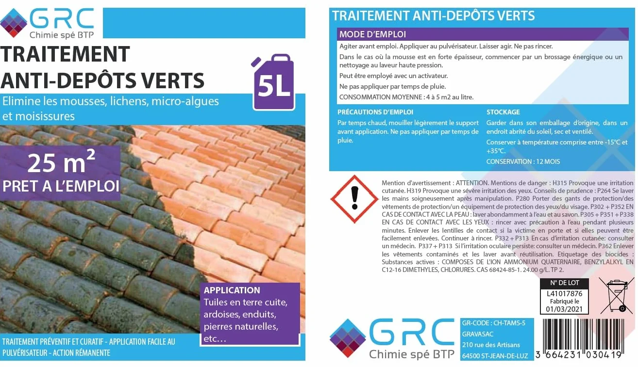 GRC - Traitement anti-Mousse prêt à l'emploi, 5L