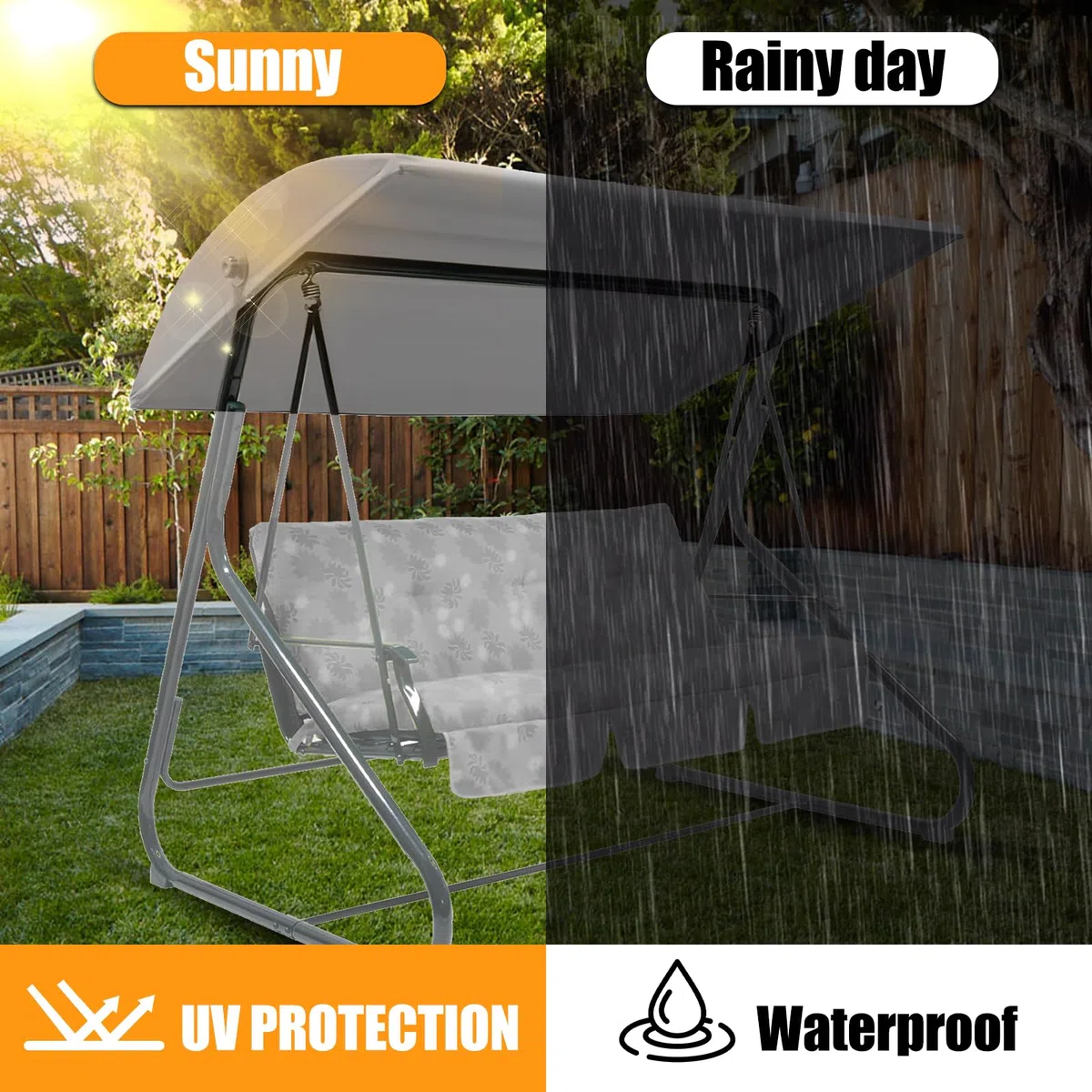 WingFly B&Q Colorado - Toldo de repuesto para hamaca de jardín de 3 plazas, solo cubierta superior, para hamaca de jardín (gris)