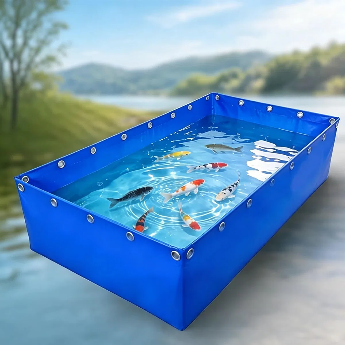 Tanque De Acuario Plegable para Peces, Estanque Rectangular Azul De Lona sobre El Suelo con Válvula De Drenaje, Piscina Portátil para Cría De Koi, Tanque De Peces Dorados(2x1x1.2m)