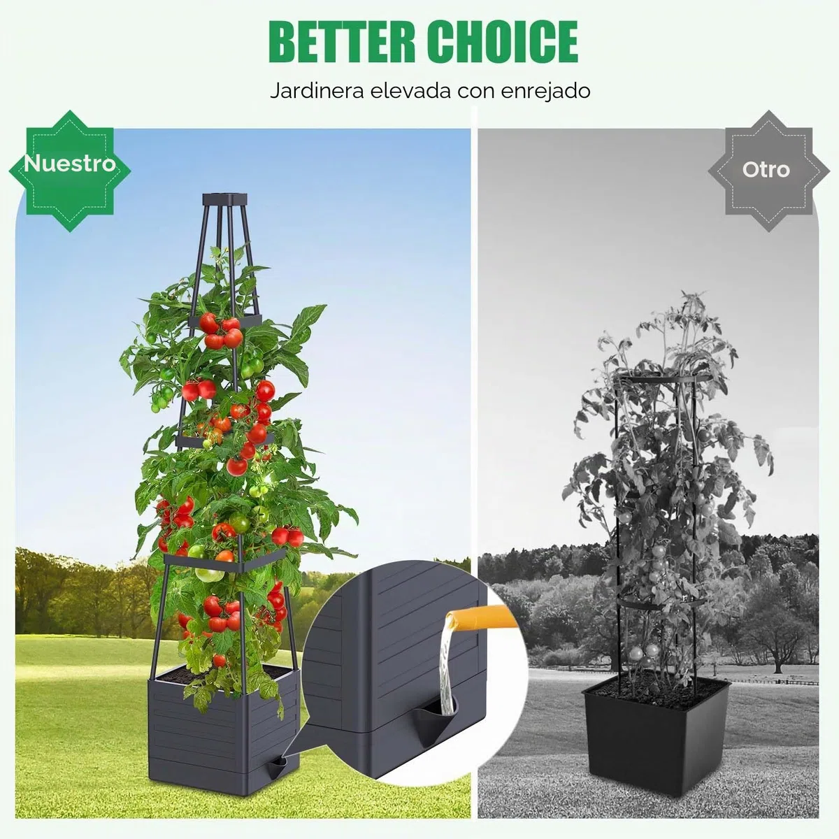 Tutores Plantas,145cm Cajas de Plantación con Riego Automático，Altura Ajustablesoporte Plantas Trepadoras，para Plantas Trepadoras Verduras Flores al Aire Libre y de Interior (2 Pack)