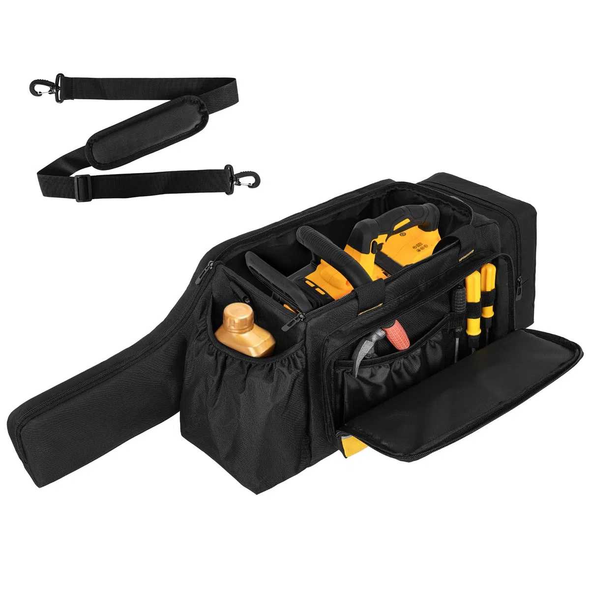 Funda para motosierra, bolsa de almacenamiento impermeable compatible con motosierra inalámbrica DEWALT de 20 V 12 pulgadas y Greenworks de 24 V 12 pulgadas y accesorios, color negro