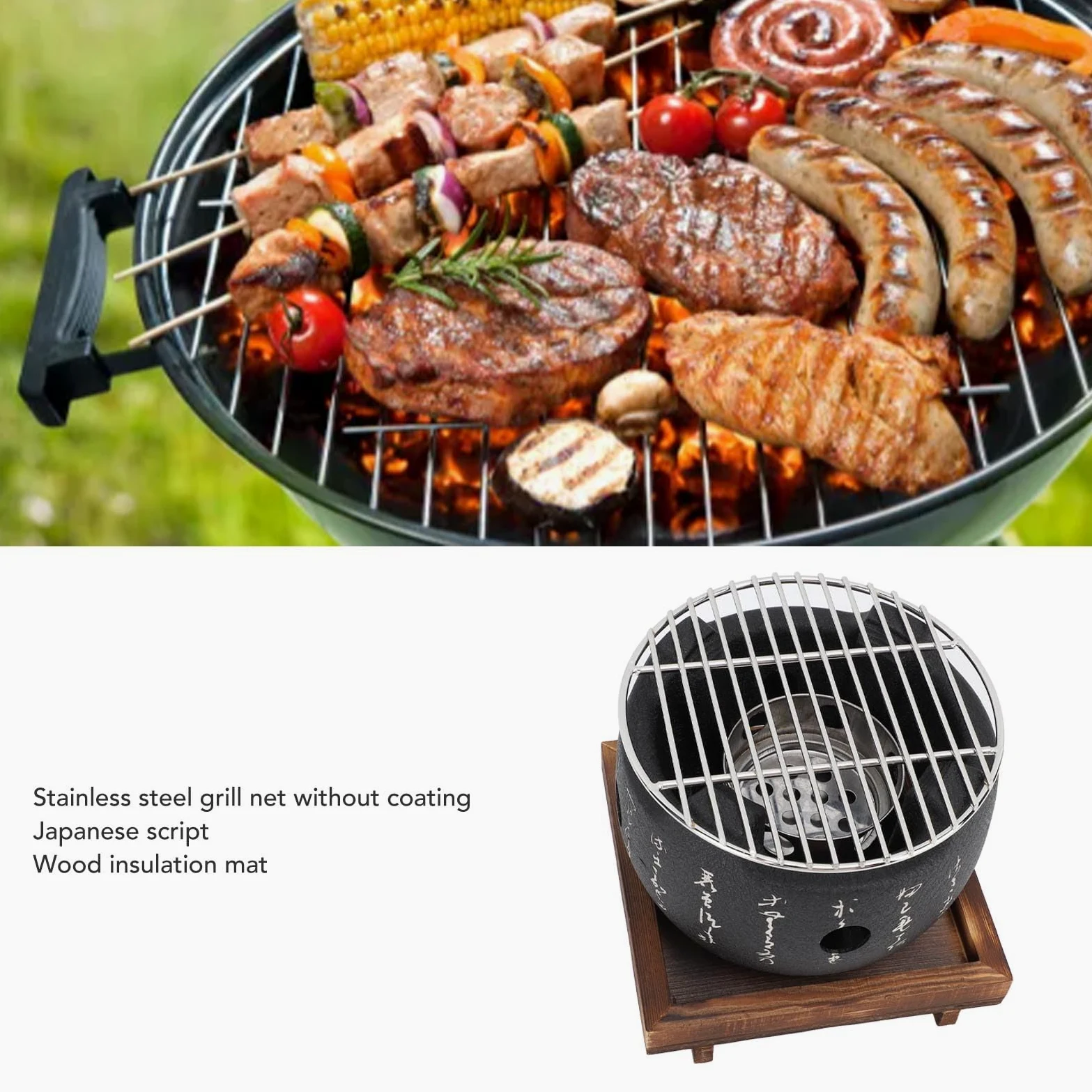 Tyenaza Barbacoa Japonesa Mesa, Parrilla Japonesa de Carbón Vegetal para Mesa, Portátil Mini Parrilla Redonda con Base de Madera, para Barbacoa en Casa, Picnic al Aire Libre, Camping(15x13 CM)