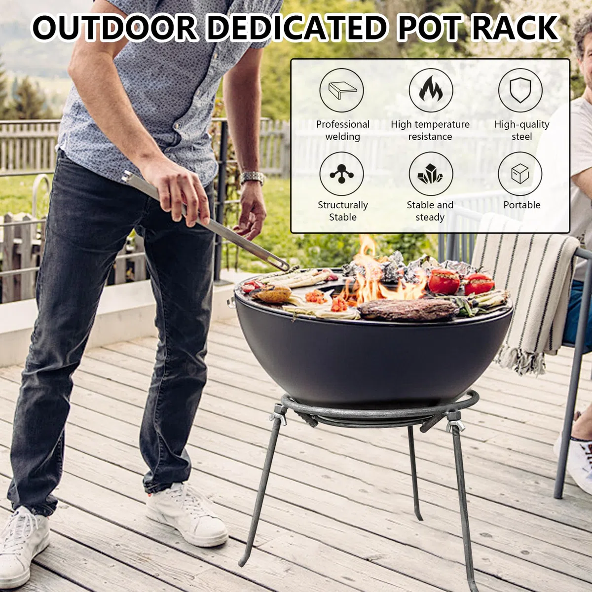 Trípode para Hoguera Trípode para Cocinar, Soporte para Ollas de Camping y Fogatas, Soporte Extraíble para Ollas, Soportes para Cocina al Aire para Camping, Accesorios para Barbacoas en el Jardín