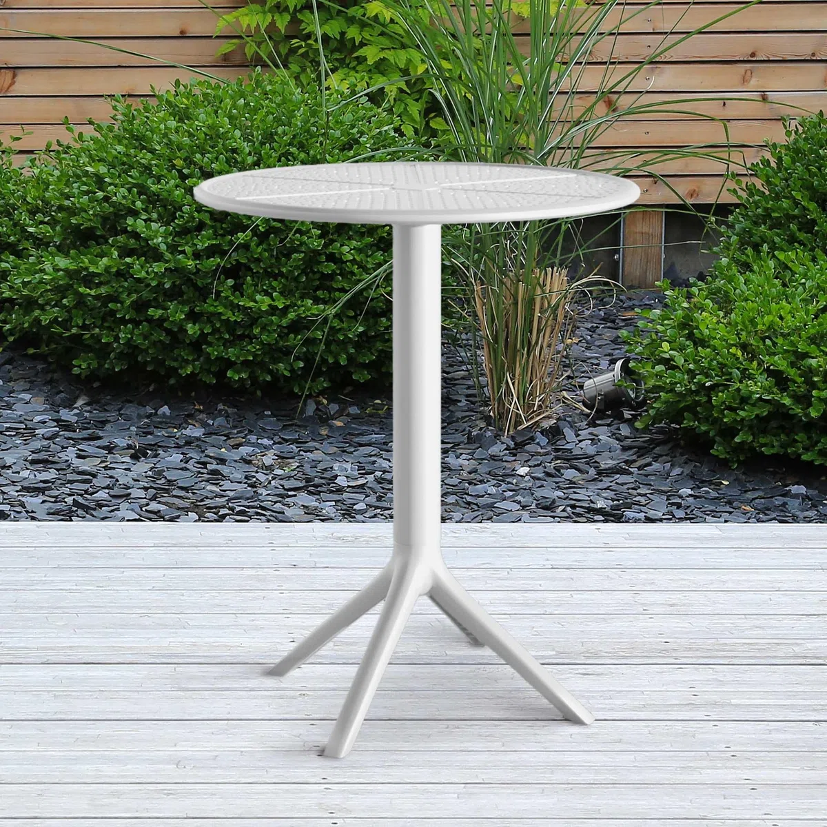 CLP Mesa Lacota Ø 60 cm I Mesa de jardín, Resistente a la Intemperie y a los Rayos UV I Mesa de balcón Redonda, Color:Blanco