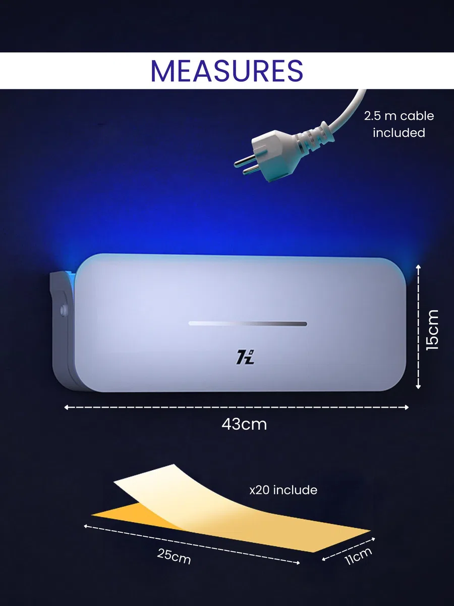 MAGIC SELECT Lámpara Matamosquitos Eléctrica Luz UV 365nm. Matamoscas Eléctrico 220V. Lámpara Anti-Insectos Adhesiva con Modo Inteligente, Silenciosa. (20 Láminas Incluidas) (50-100m²)