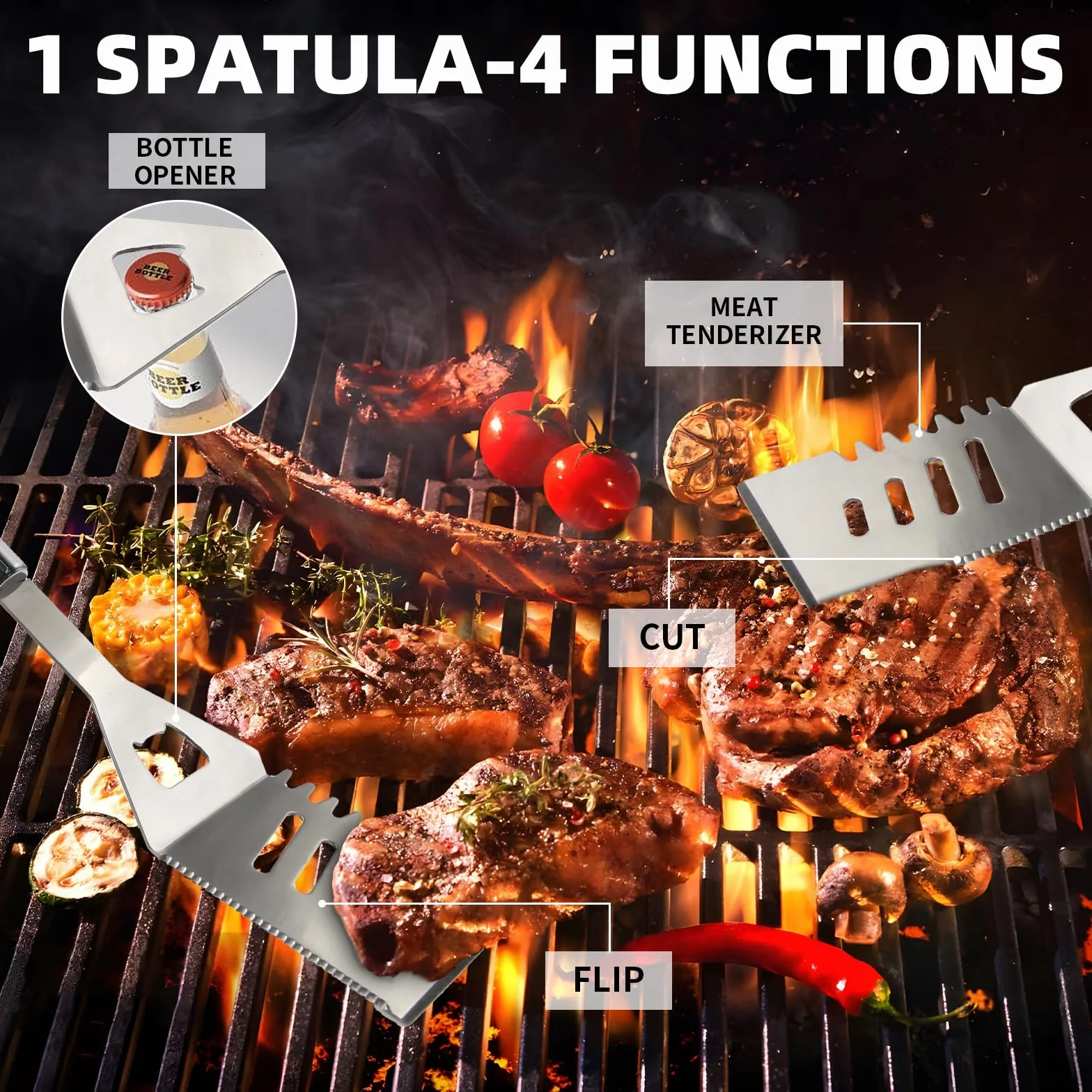 Juego de Utensilios de Barbacoa Kit de Accesorios Barbacoa, Acero Inoxidable,28 Piezas, en Maletín Portátil, para Parrilla de Barbacoa de Gas y Carbón, Regalos para Hombre.