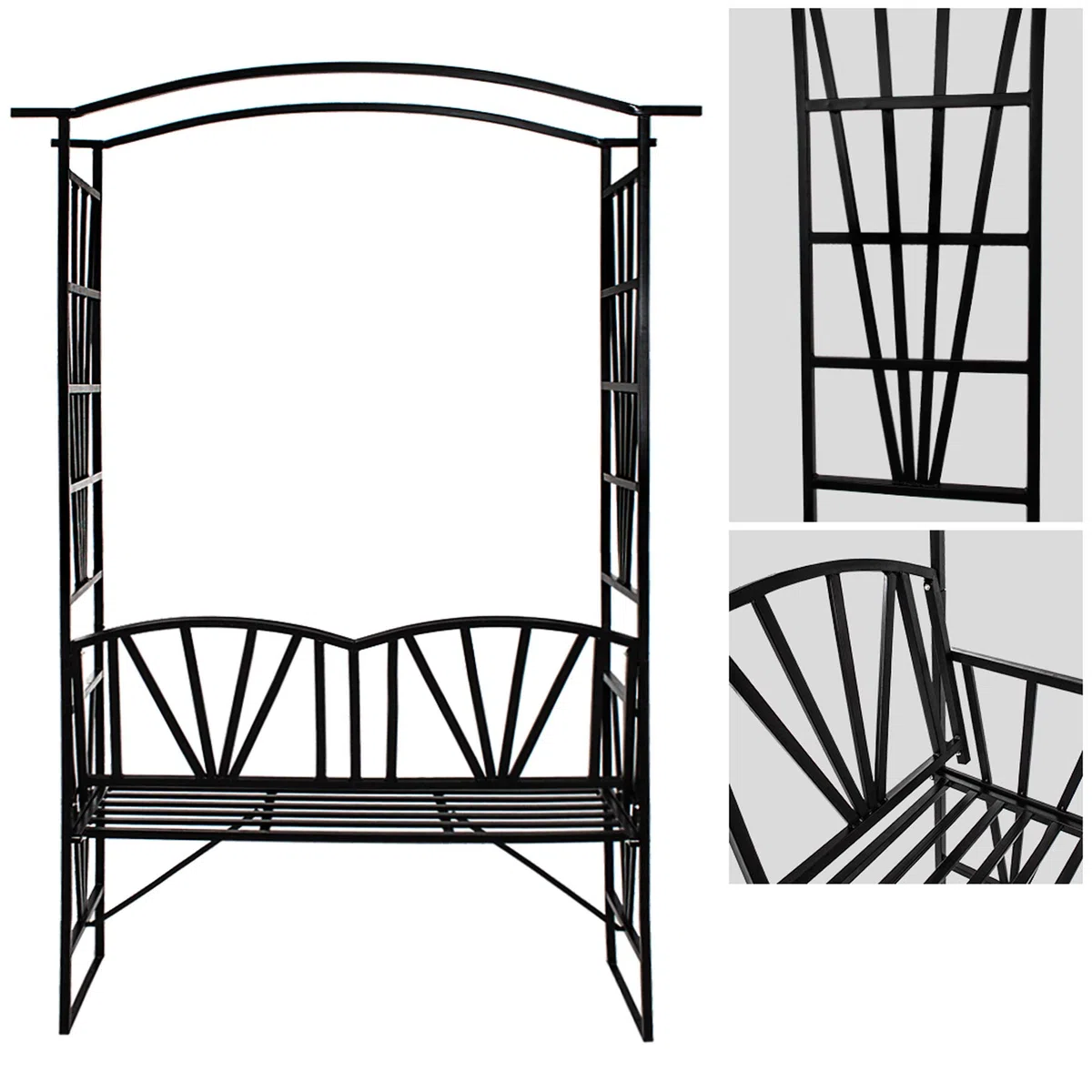 TecTake Arco de metal para rosas Arco de jardín Plantas con banco pérgola banco jardin
