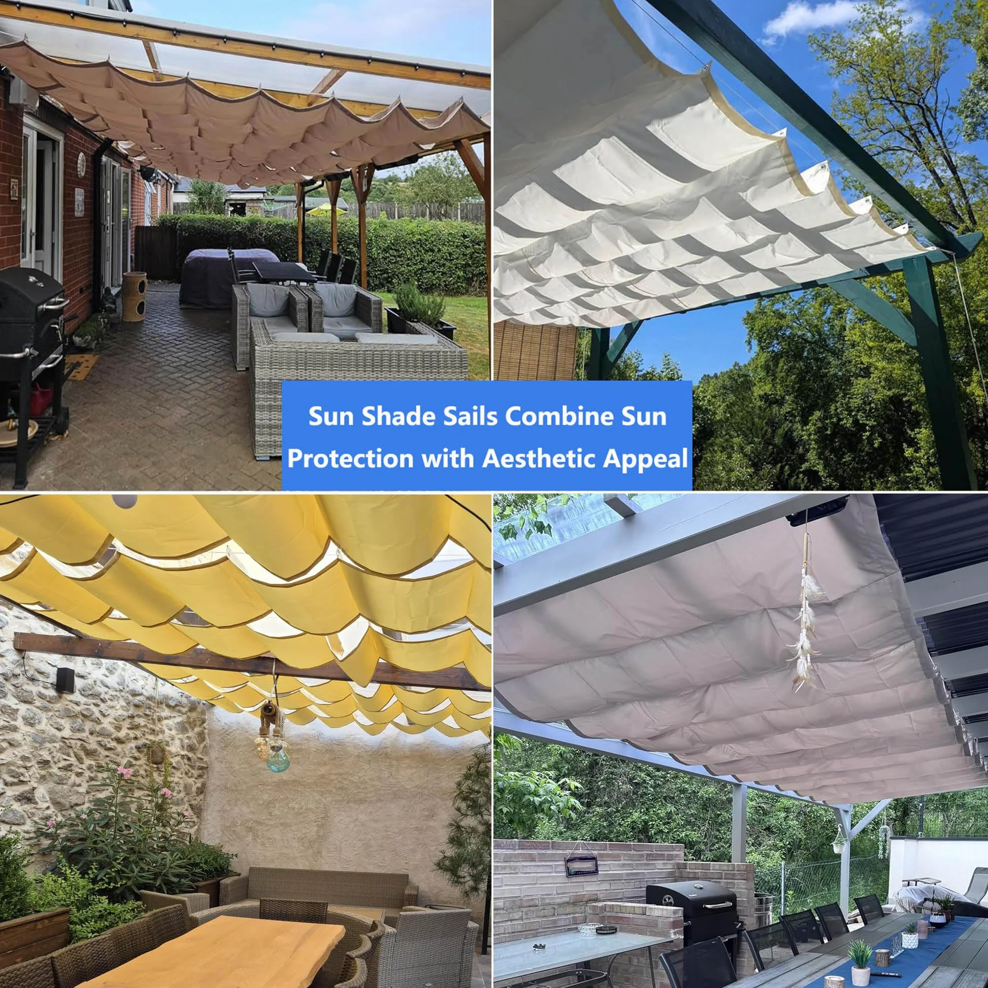 Retráctil Ondulada Vela de Sombra 2.5x6m Impermeable Toldos Exterior Rectangular Protección Rayos UV Resistente al Desgarro para Terraza Balcon Exterior Jardín con Ojales y Cuerdas Crema