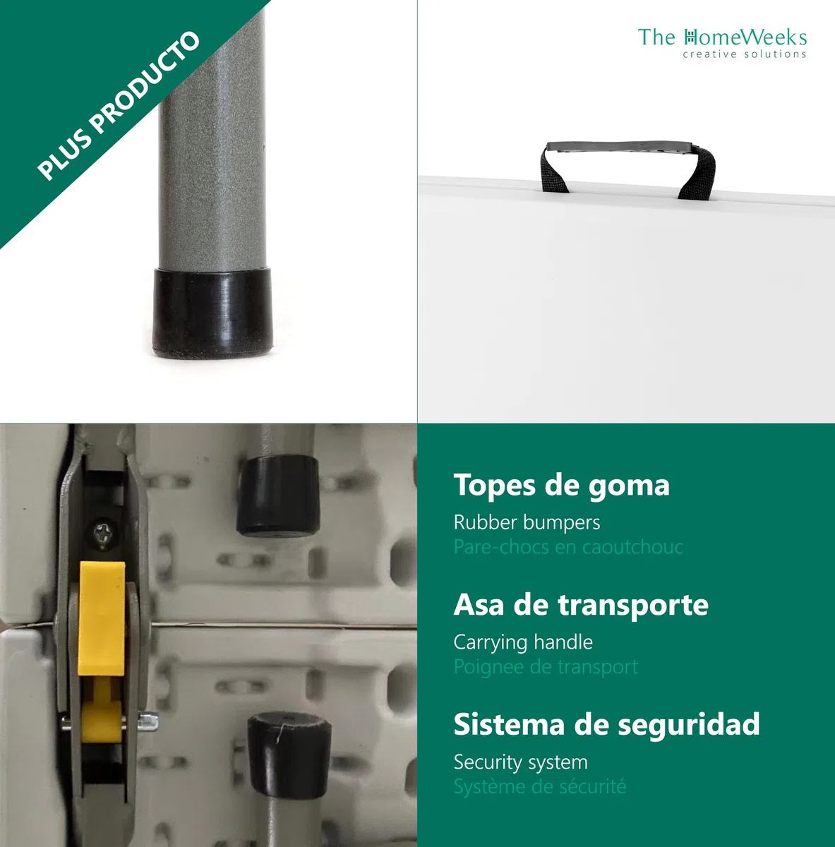 The Homeweeks Mesa Plegable Solid 180cm | portátil | Normativa Uso público Interior/Exterior EN 581-1/3 | Tablero Resina HDPE 3,5cm | Capacidad 6/8 Personas y Carga 150 kg | Multiuso