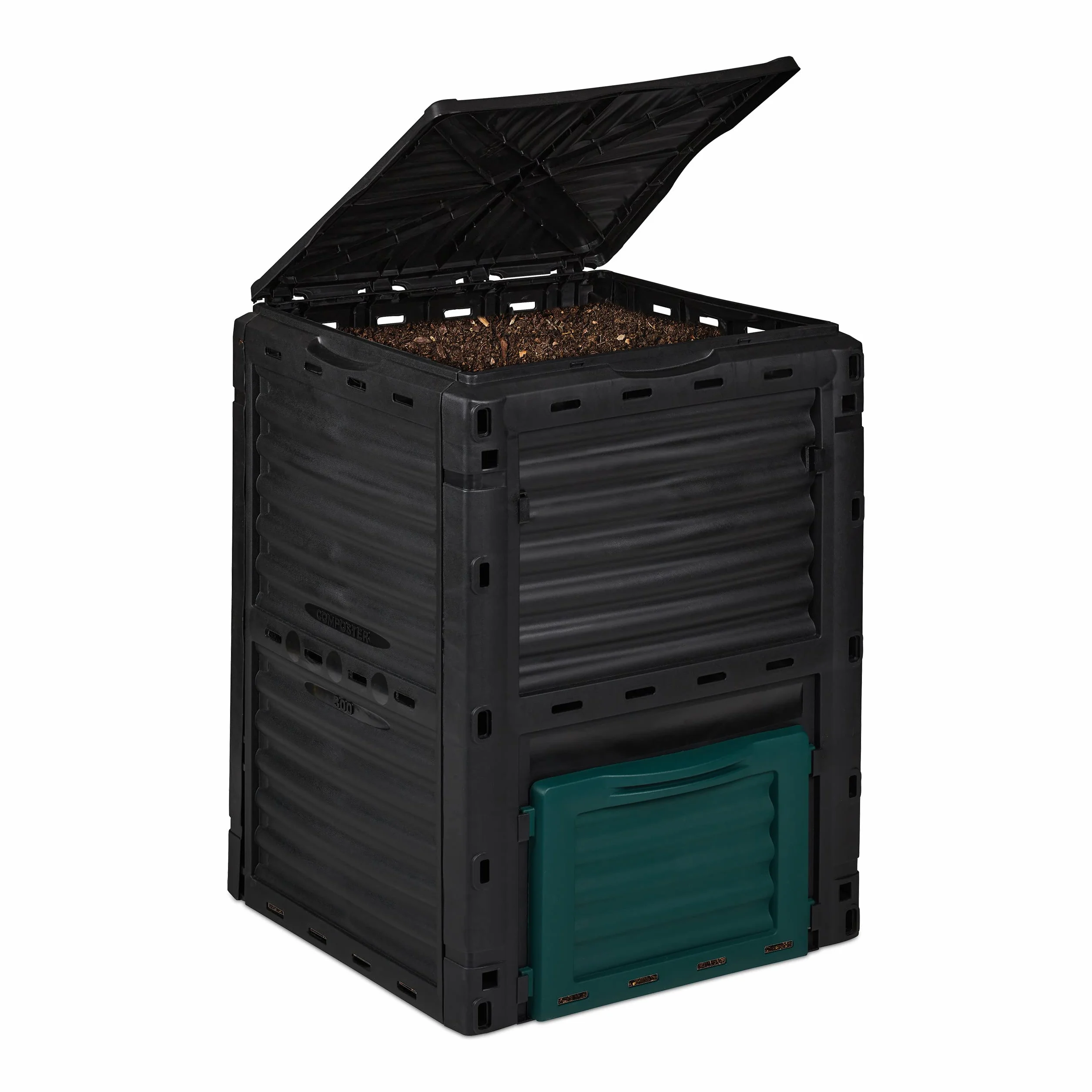 Relaxdays Cubo para Compost de Jardín 230 l, Compostador Rápido, Compostaje Térmico, Desechos Jardín, 80x60x57 cm, Negro