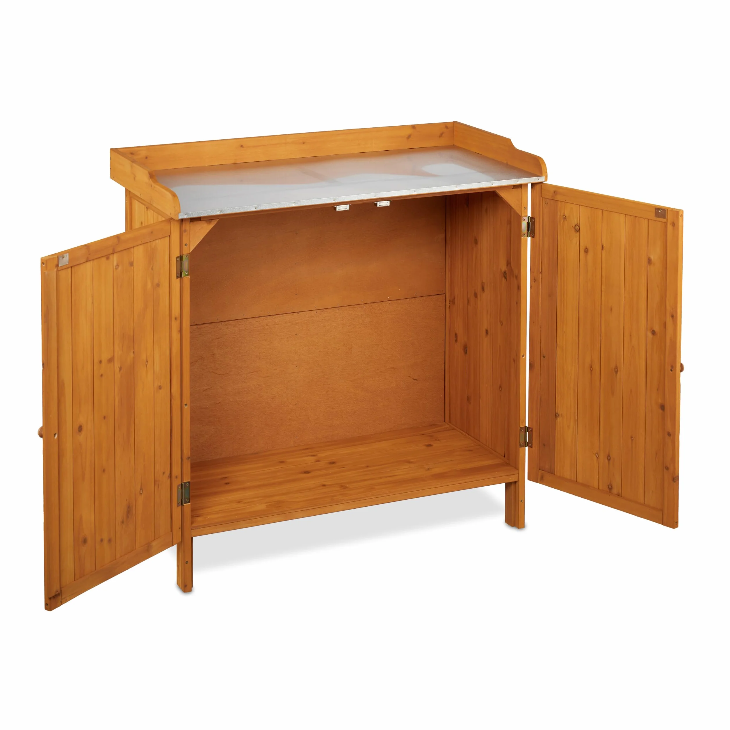 Relaxdays Mesa de Cultivo, Armario Almacenamiento Inferior, Madera, Superficie de Peltre, 94 x 94 x 47 cm, Naranja