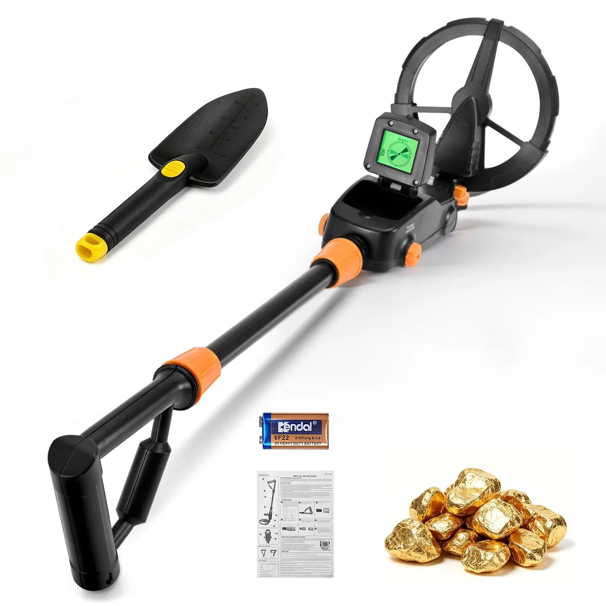 Detector de Metales para Niños, Detectores de Metales Impermeables y Ligeros de IP68 con LCD e Indicación de Sonido, Detector de Metales de Alta Sensibilidad con Pala para la Búsqueda del Tesoro