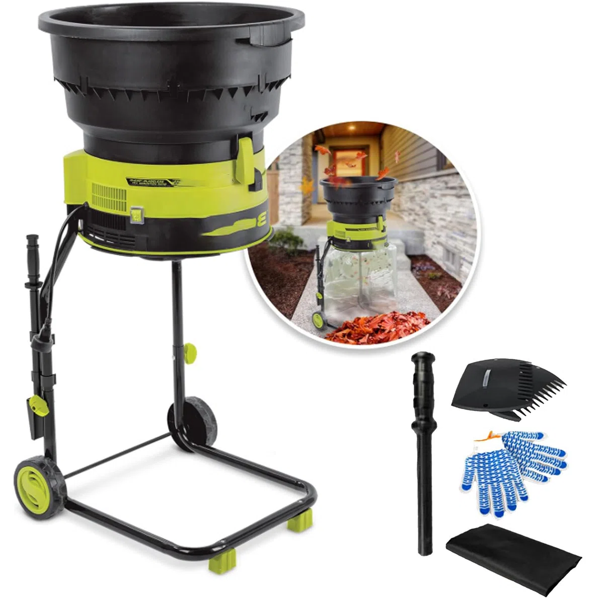 Trituradora eléctrica de hojas de jardín, trituradora sin cuchillas de 2500 W con ruedas y bolsas de almacenamiento, trituradora de 8000 rpm para limpieza de patios, ancho de corte de 30 cm
