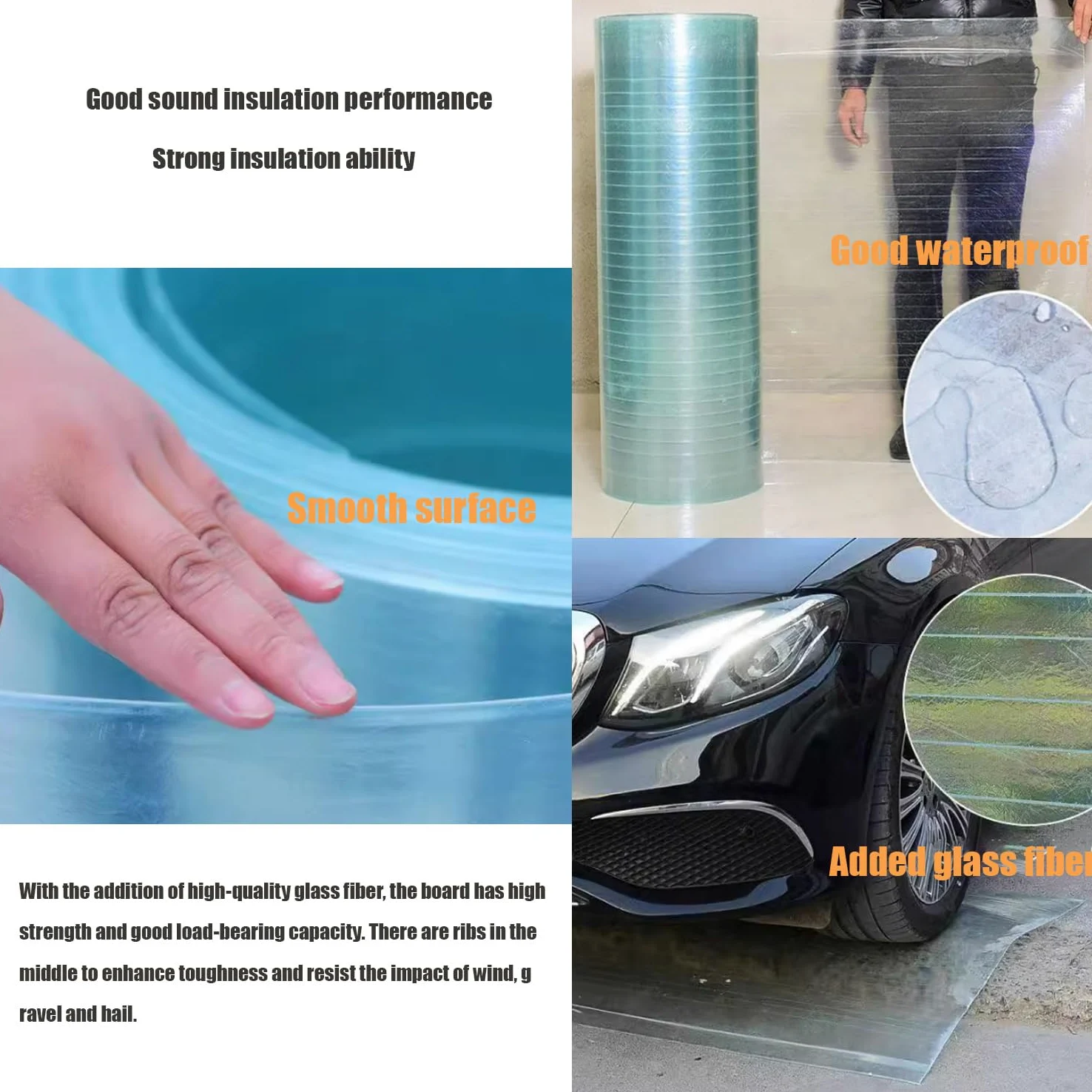 Placas De Policarbonato Paneles De Transparente De 0, 8 Mm para Invernaderos Lámina Sólida Resistente A Los Rayos UV Jardines Lámina para Techo Garaje(Size:0.5 * 4m,Color:0.8mm)