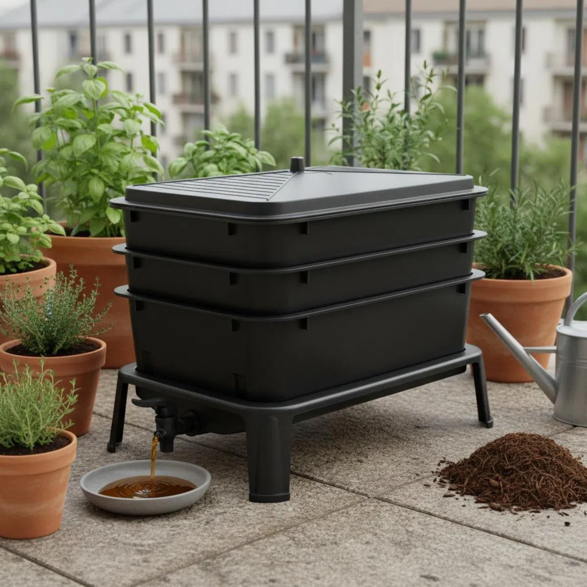 predolo Caja de Lombrices Uso en Exterior Compostador de Lombrices Resistente a Prueba Condiciones Climáticas Cubo Vermicompostaje para Jardín, Hogar