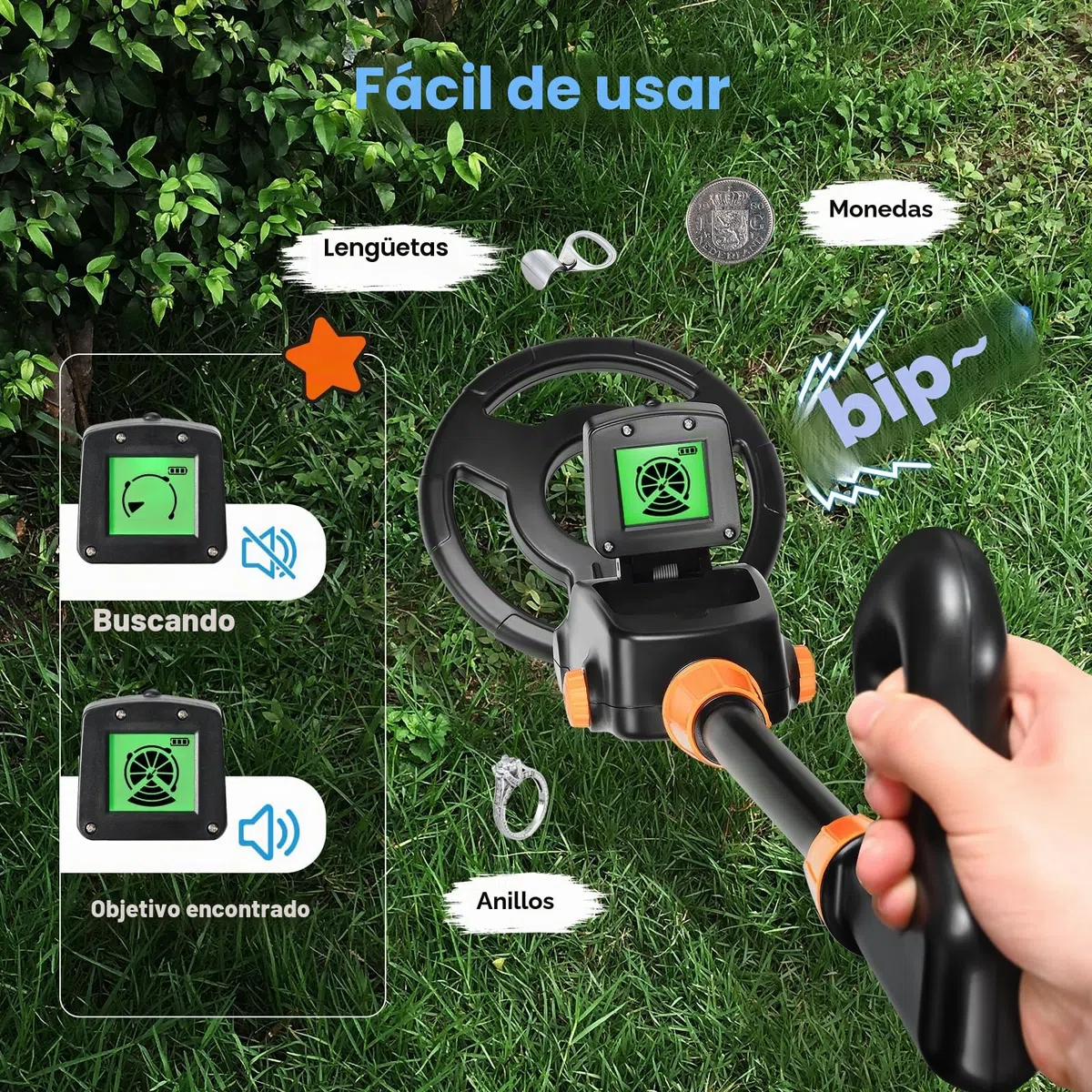 Detector de Metales Niños, Detector de Alta Precisión Metales con Pantalla LCD, Detector de Metales Muy Sensible con Bobina de Investigación Impermeable para Niños Exploración