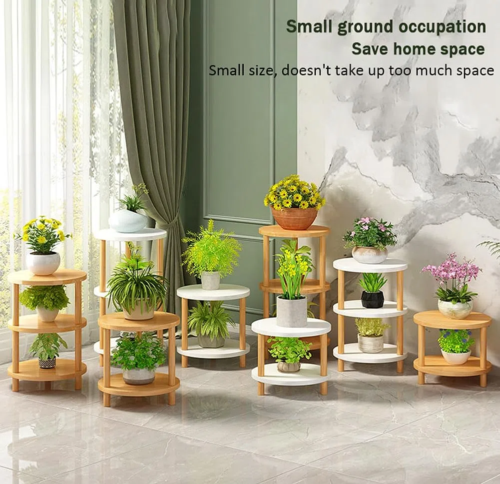 Estante de madera maciza de 3 pisos para flores, estante para flores verdes, balcón, plantas suculentas, maceta, estantería para plantas (blanco)