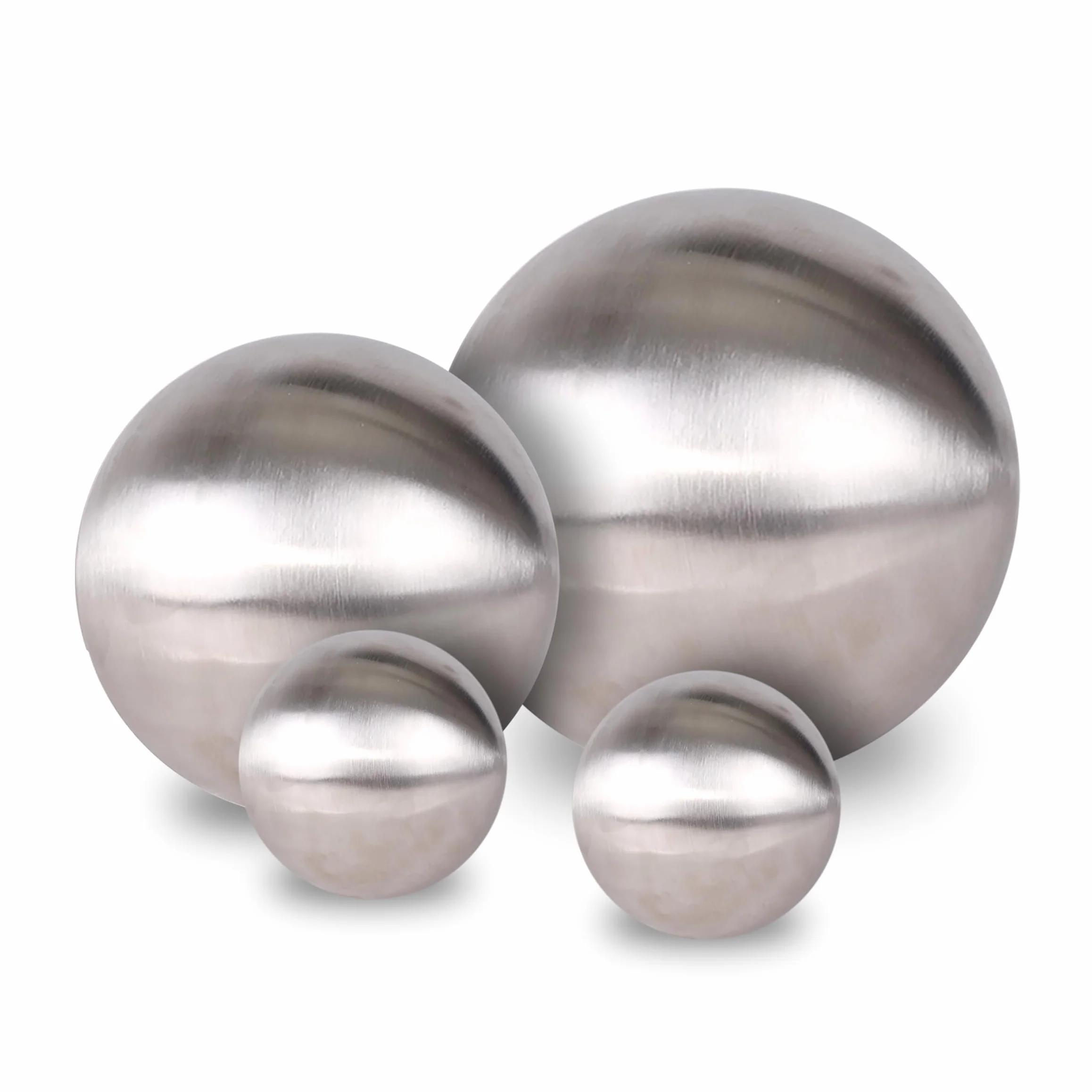 Juego de 4 bolas de jardín de acero inoxidable cepillado mate – 10/15/20 cm – Bola hueca decorativa de metal plateado – Decoración de metal redonda