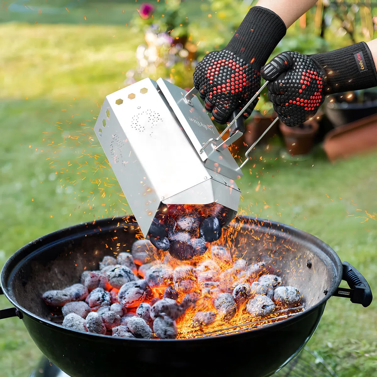 onlyfire Chimenea de Encendido, Arrancador de Chimenea para Barbacoa con Termoaislante y Asas Metálicas, Encendedor Rápido para Barbacoas y Parrillas de Carbón