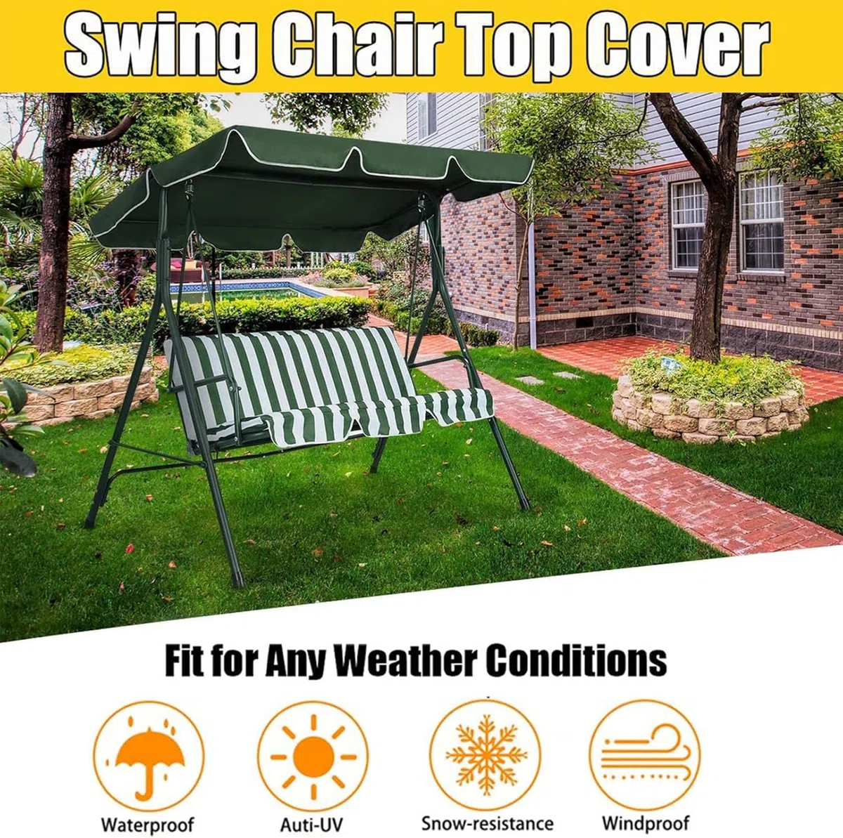 Toldo Universal de Repuesto para Columpio de Patio 3 plazas,Impermeable Techo de Repuesto Balancin Jardin con Tela Oxford Recubierta de Plata 210D (Size:195 * 125 * 15cm,Color:Rojo)