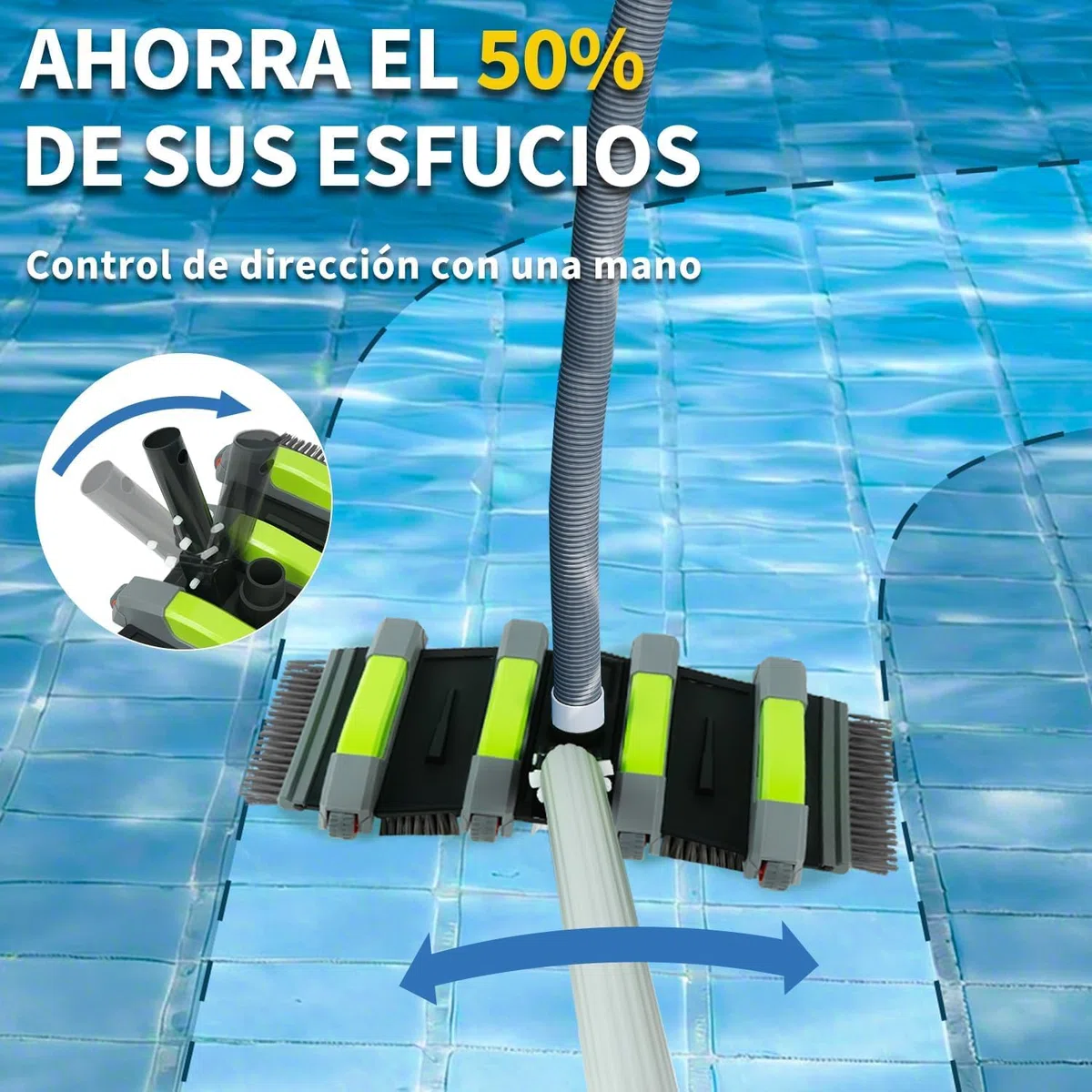 Cepillo Aspirador Piscina 45 cm con Ruedas, Cepillo Aspirador para Piscina con Conexión de Succión, Cepillo Limpiafondos Piscina Flexible con Cepillos Laterales, Compatible con Mangueras 32 mm y 38 mm