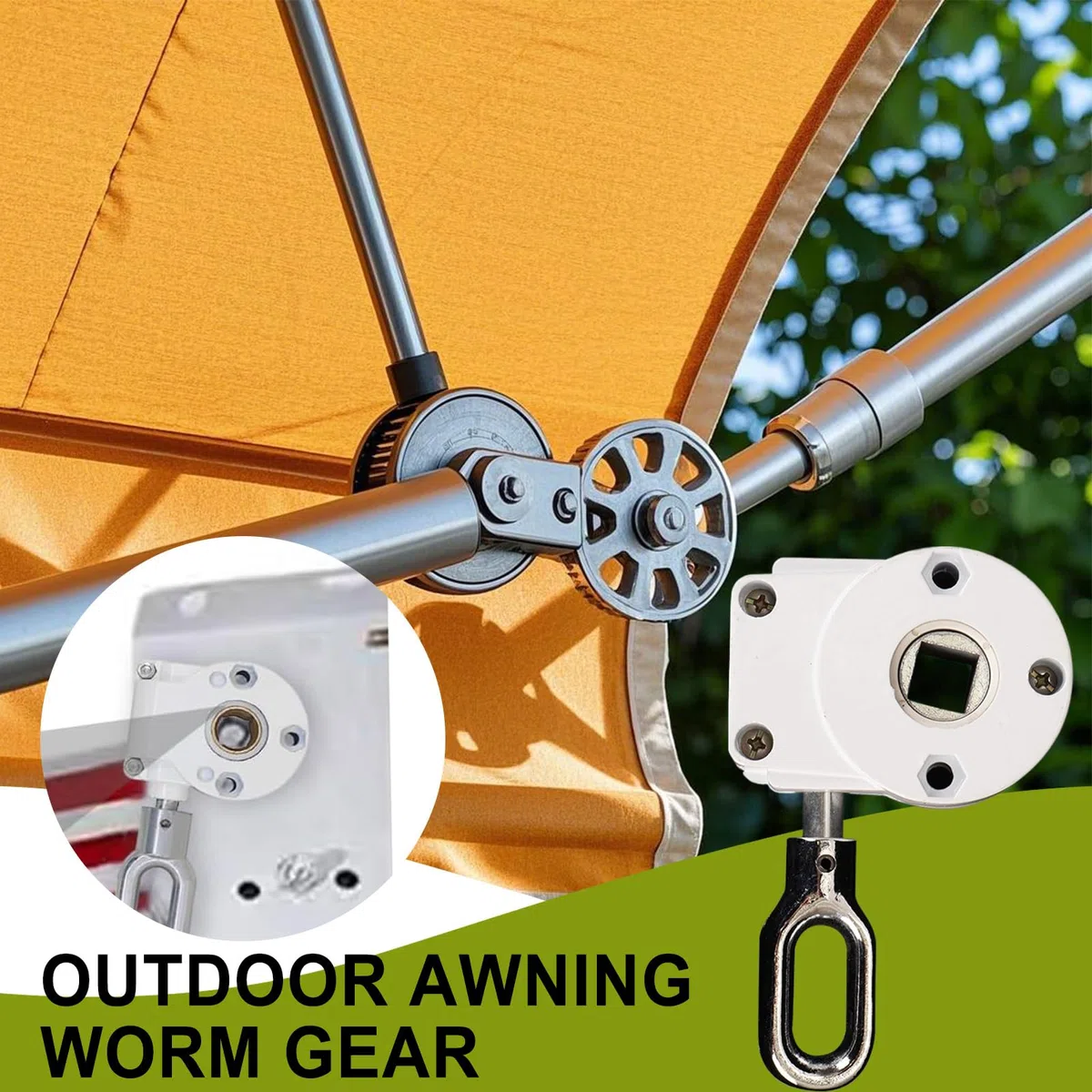 Manual de equipo de toldo para toldos – Engranaje manual de tornillo sin fin | Engranajes de manivela de caja de cambios | Soporte inalámbrico | Piezas resistentes | Persianas portátiles para