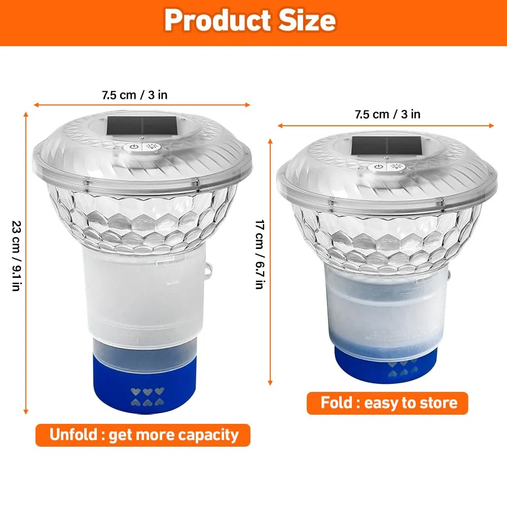 Dispensador Cloro Piscina, Dosificador Cloro Piscina Flotante con Luz Solar LED, Flotador Cloro Piscinas para Piscinas, Bañeras de Hidromasaje, Spas, Fuentes