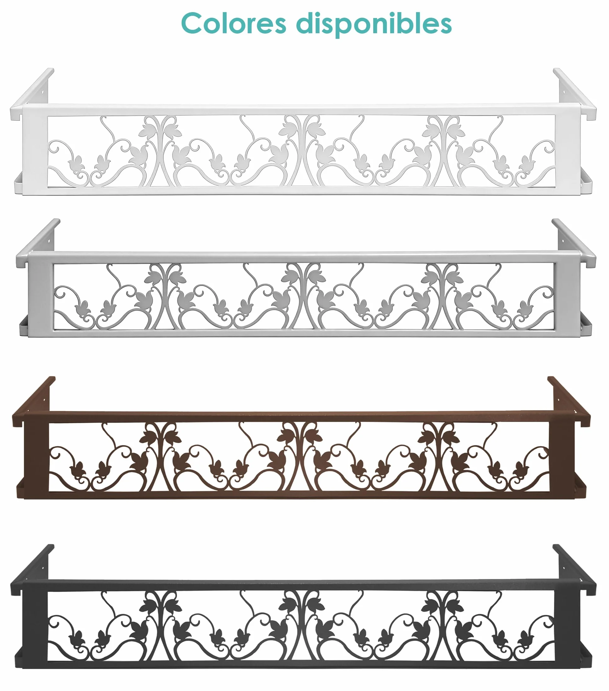Balconcillo para Macetas, Balconcillo para Plantas, Portamacetas Ventana, Protector de macetas, Modelo Floral Extensible 100-140 cm, Blanco