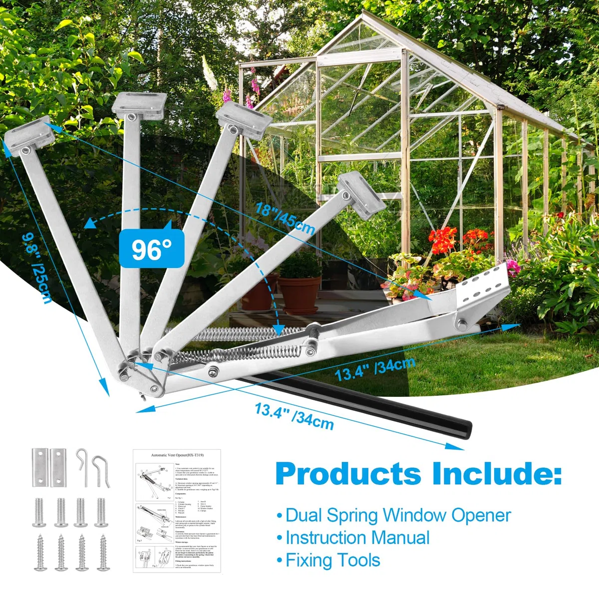 Abridor de ventanas automático para invernadero, estructura de doble muelle, elevalunas para invernadero, apertura de ventanas para vivero, capacidad de elevación de 15kg, altura de elevación de 40cm