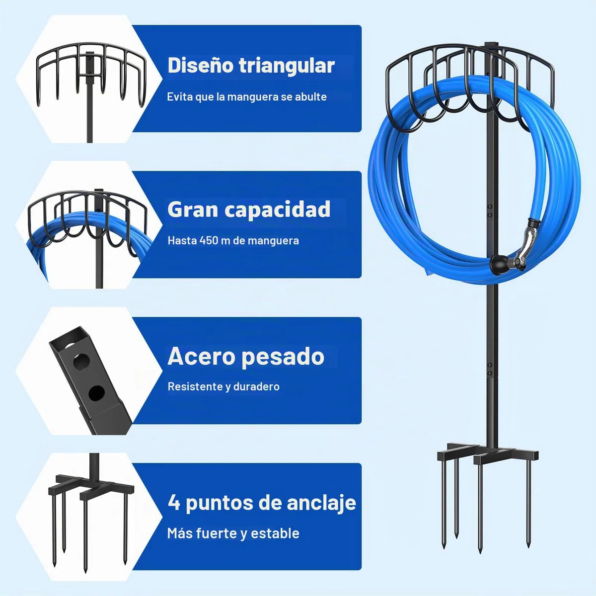 Soporte para Manguera de Jardín de 109,5 cm, Elegante Soporte de Pie, Soporte Metálico Extraíble para Manguera de Jardín, para el Jardín y el Césped