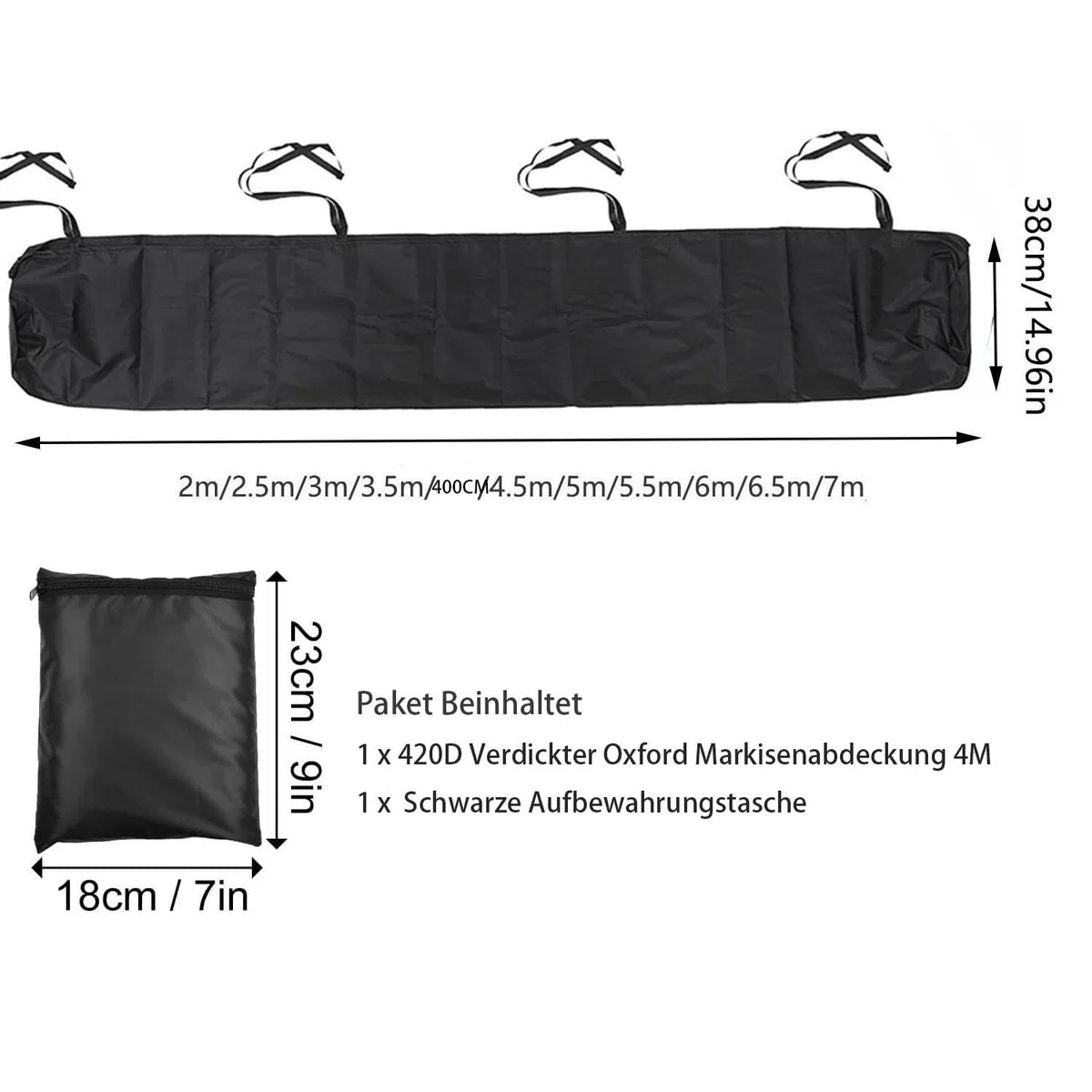 6M Cubierta de toldo Oxford 420D para toldos, para invierno, impermeable, almacenamiento para toldos, con bolsa de almacenamiento, color negro, 6 m
