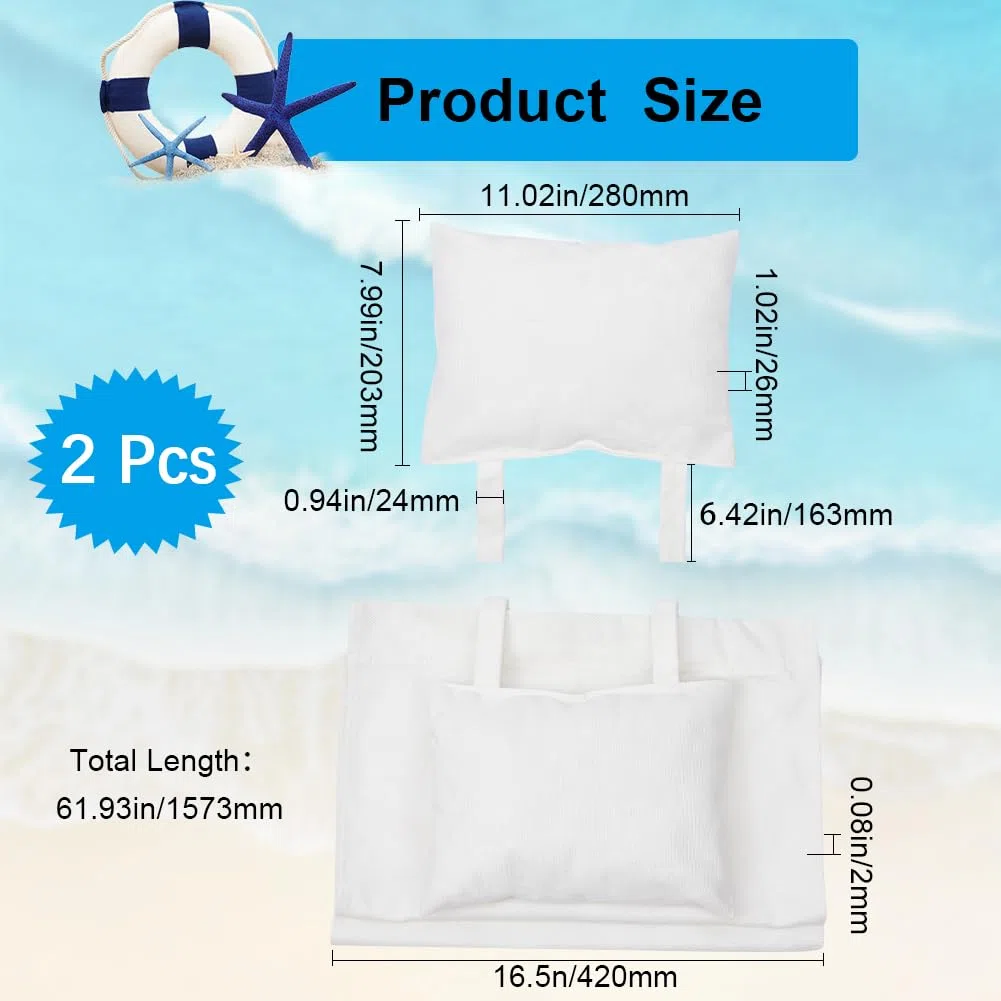 GORGECRAFT 2pz Silla de Playa de Lona con Almohada Sillas de Cubierta de Repuesto Blancas Tela de Lona Silla de Salón Plegable para Exteriores para Patio Jardín Patio para Tomar el Sol Al Aire Libre
